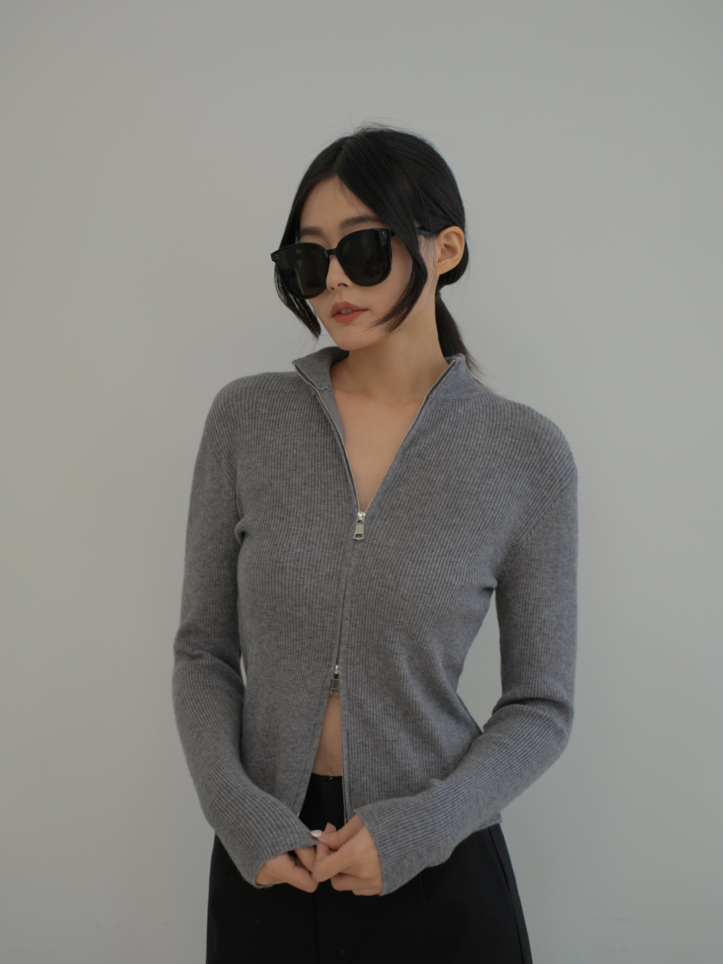 雙拉鍊針織長袖上衣