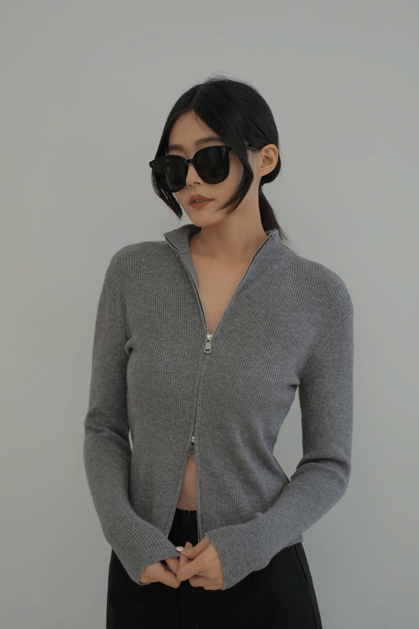 雙拉鍊針織長袖上衣