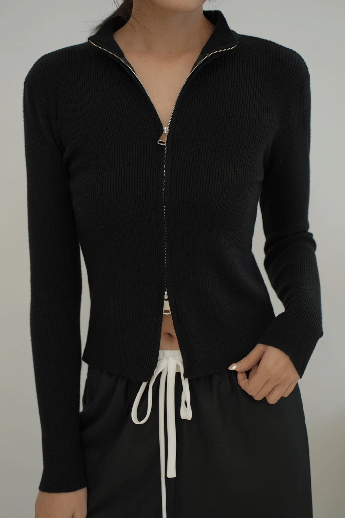 雙拉鍊針織長袖上衣