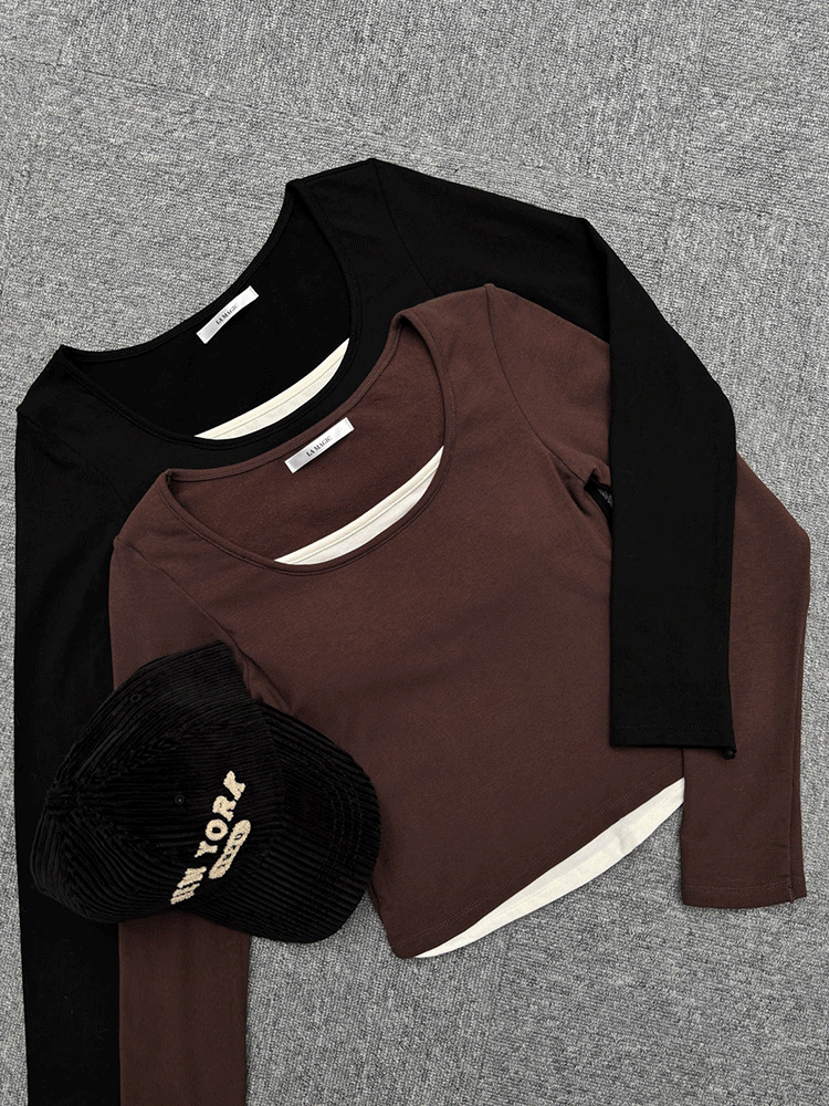 假兩件內磨毛長袖BRA TOP