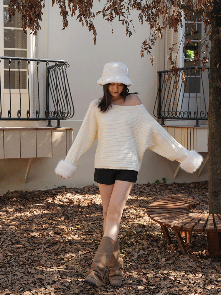 寬鬆毛毛袖針織上衣