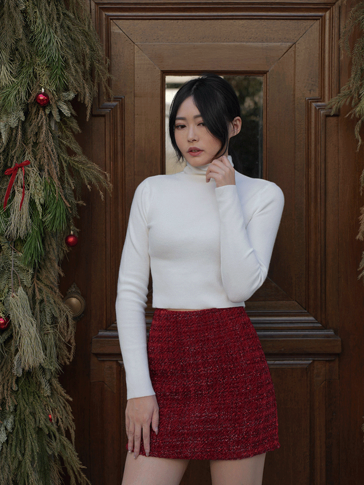 高領短版細針織上衣