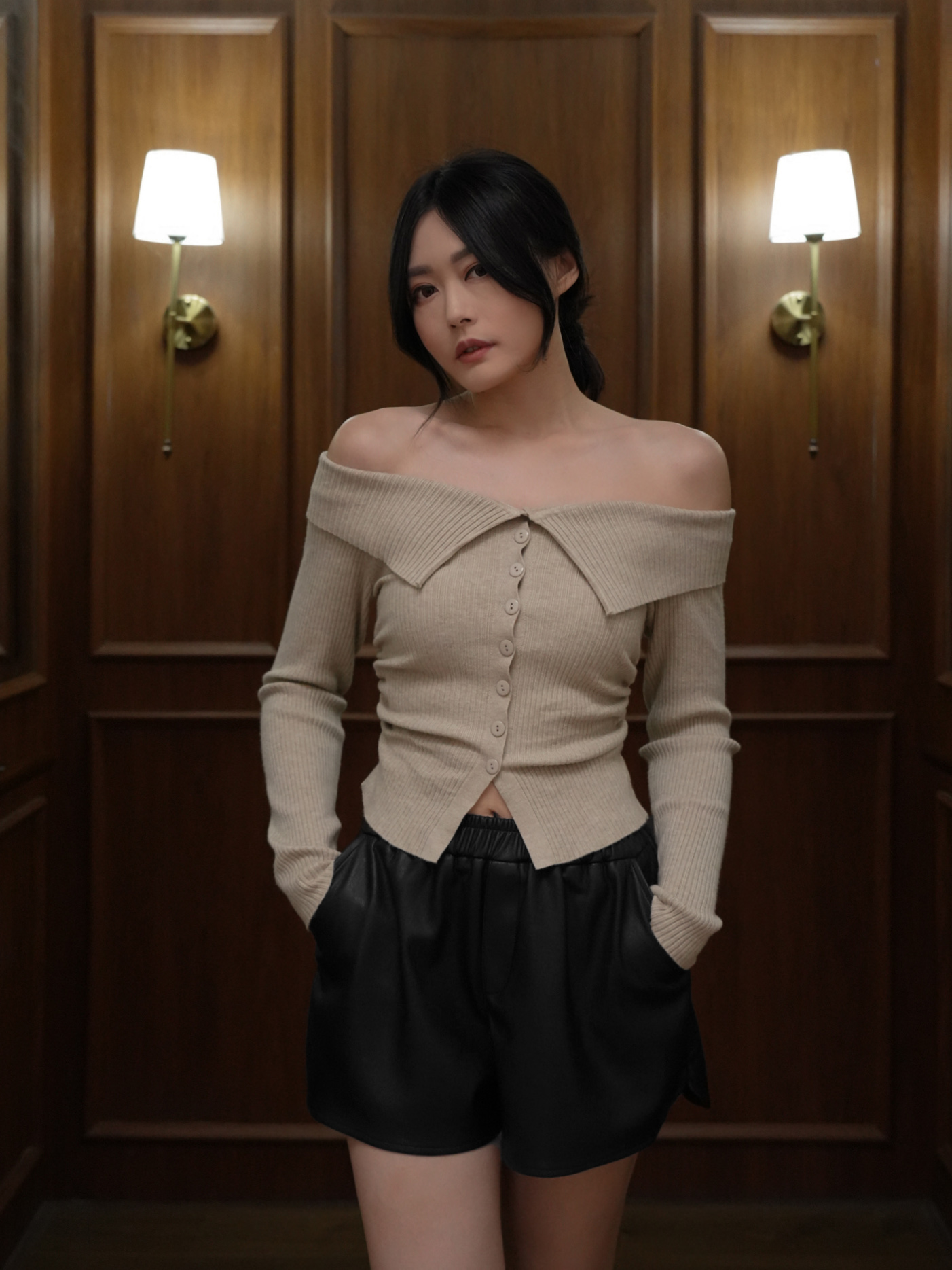 翻領排釦造型彈性上衣