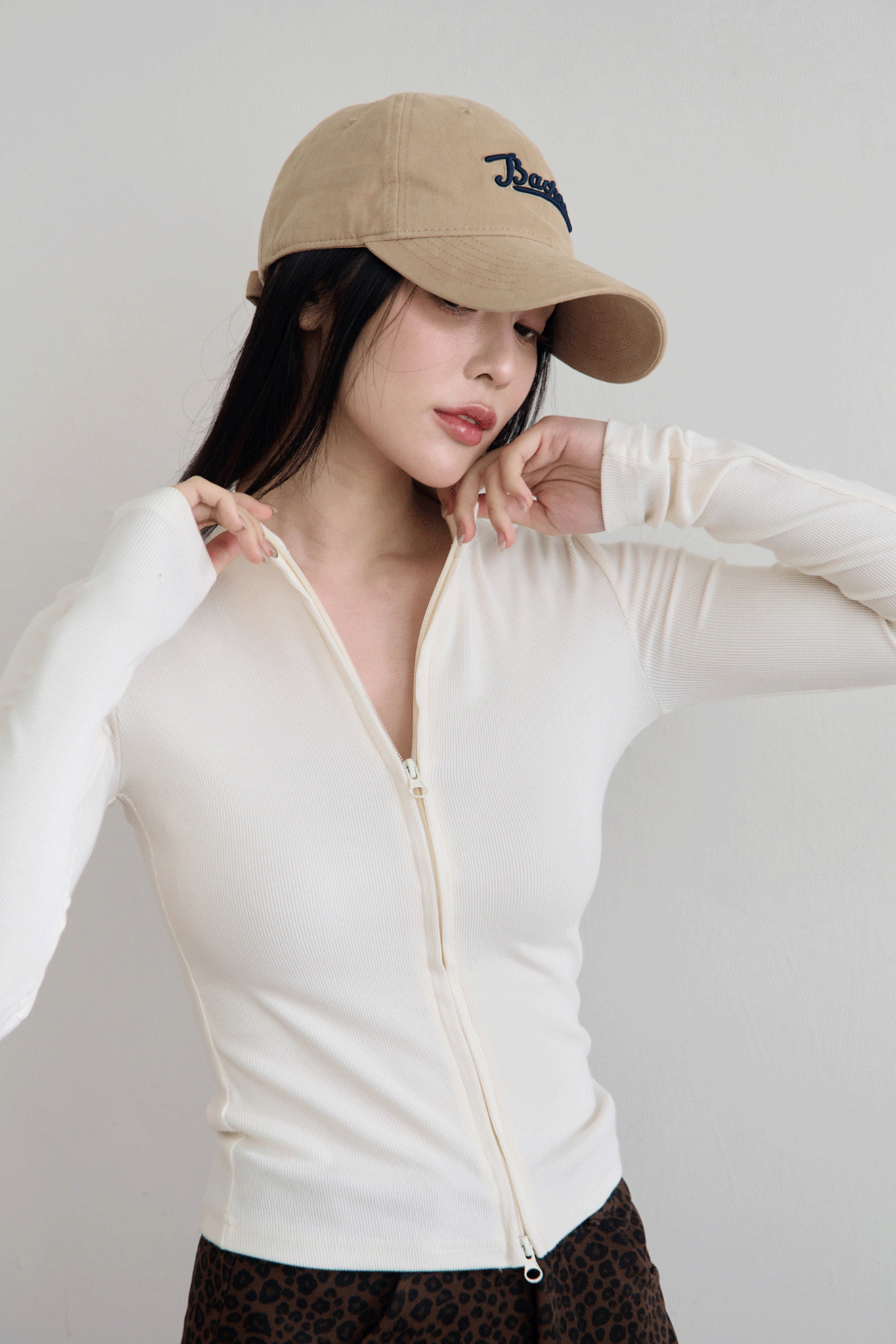 好身材彈力雙拉鍊上衣