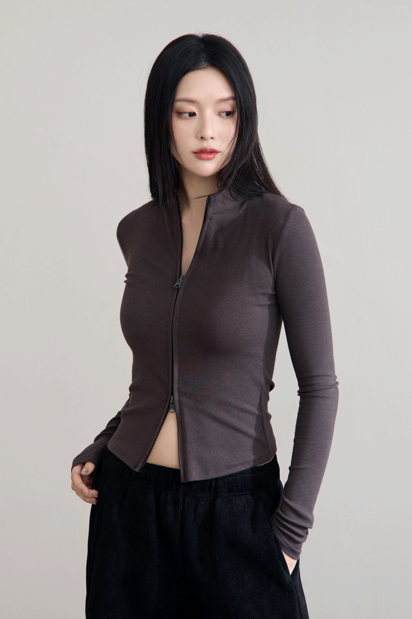 好身材彈力雙拉鍊上衣