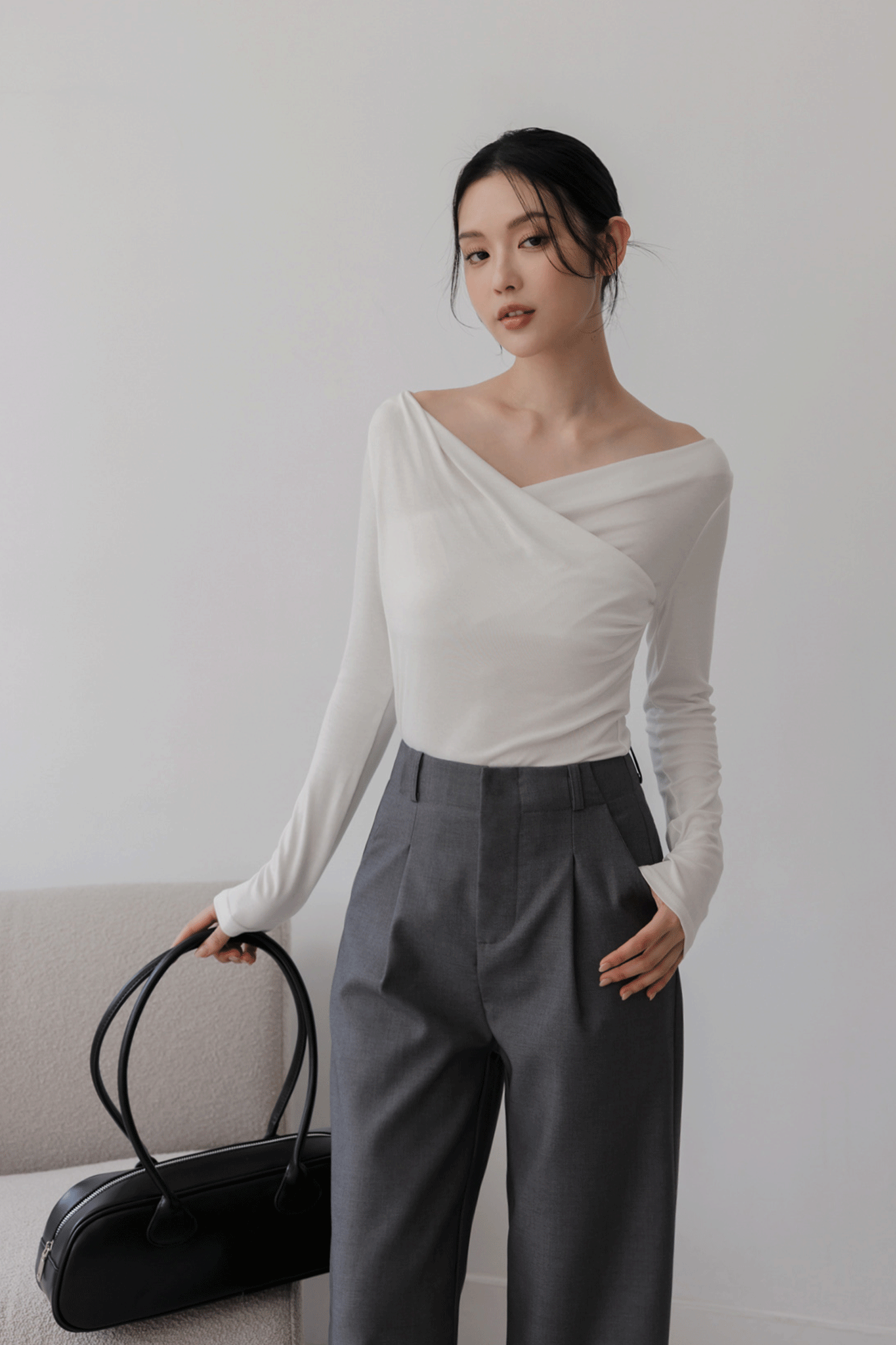 莫代爾棉交叉長袖上衣