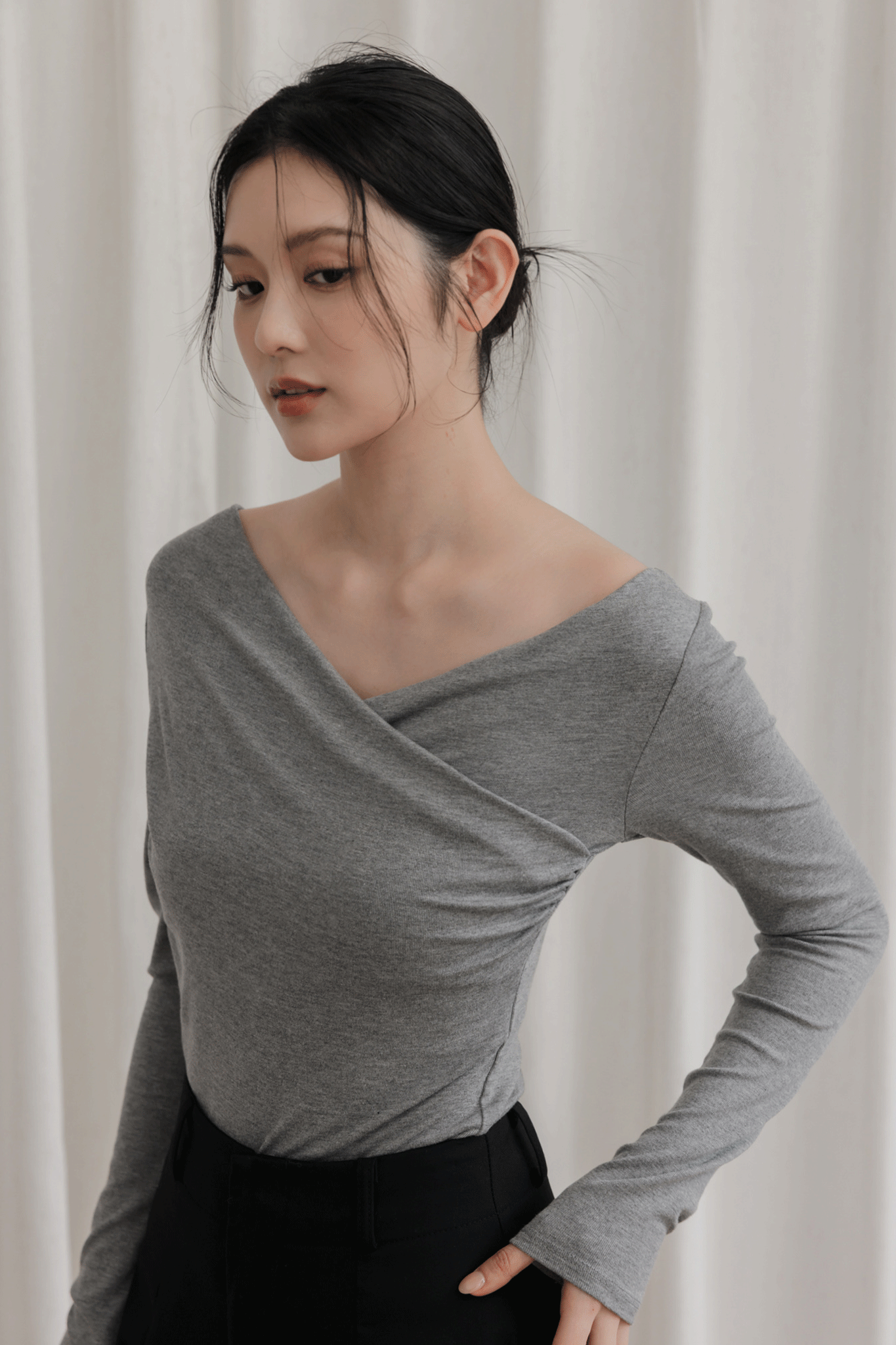 莫代爾棉交叉長袖上衣