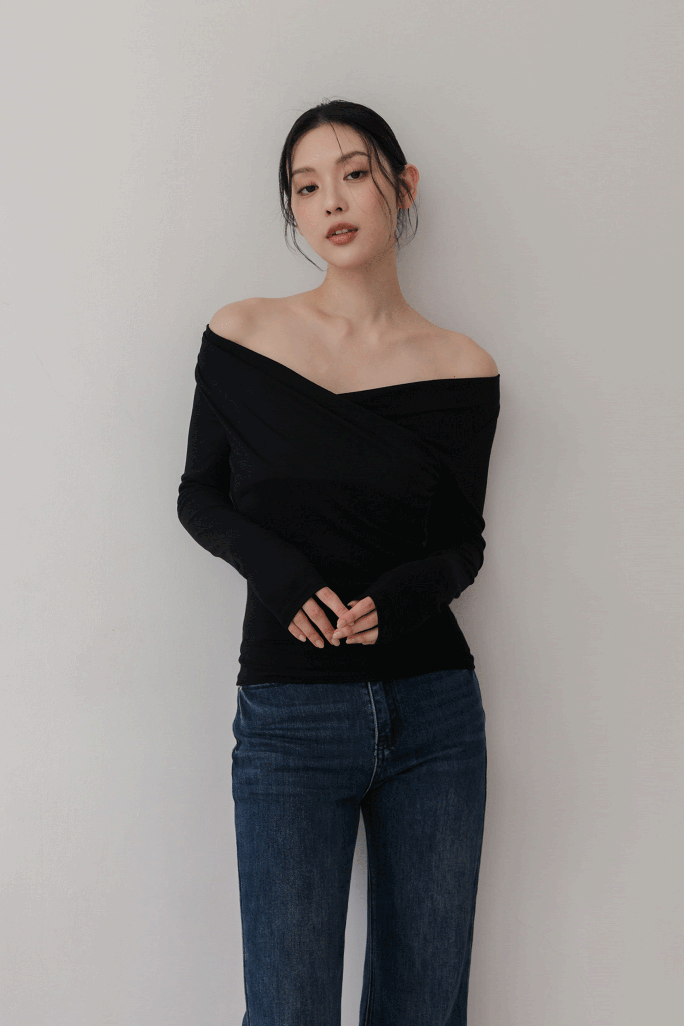 莫代爾棉交叉長袖上衣