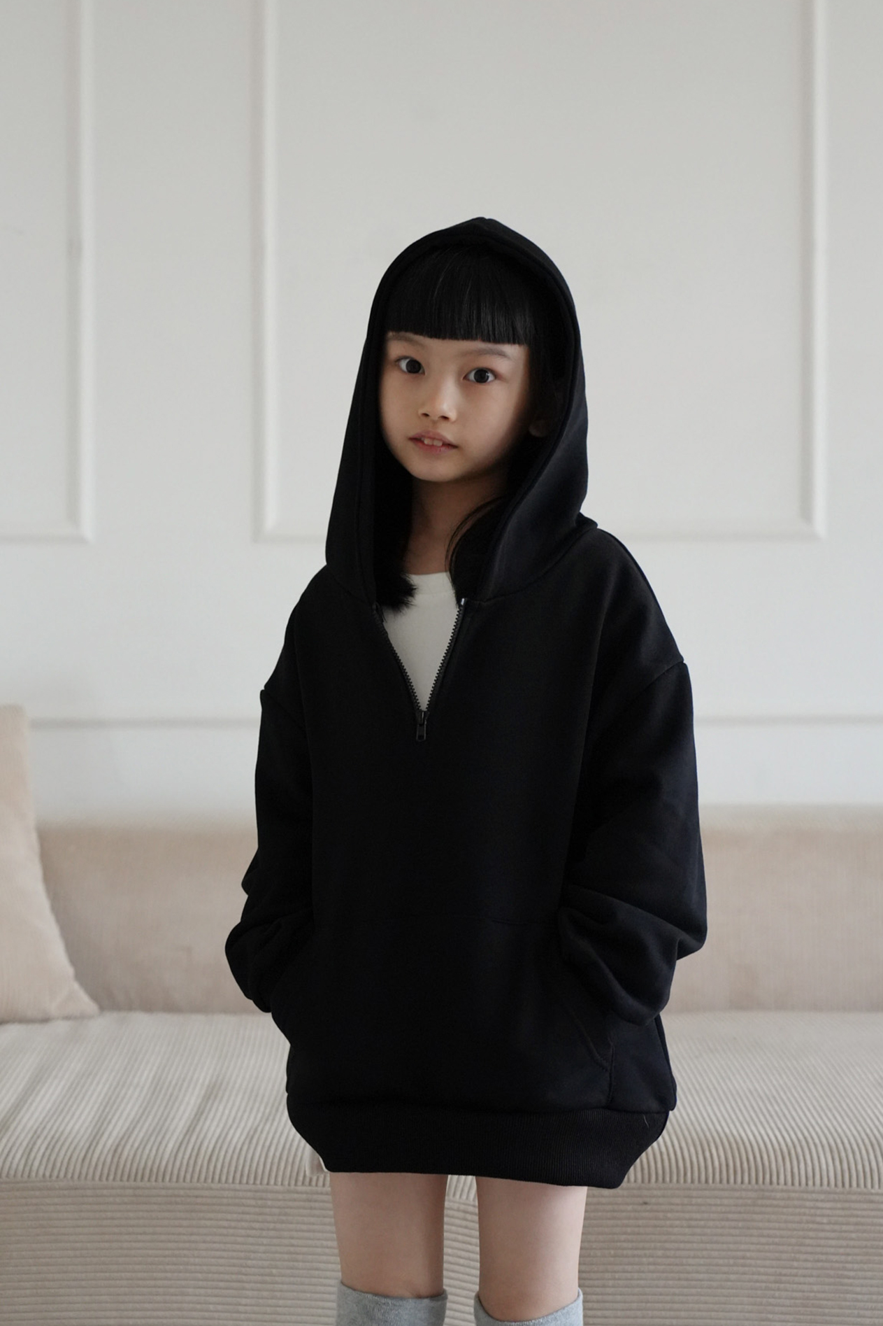 寬鬆大口袋拉鍊帽TEE(小童款)