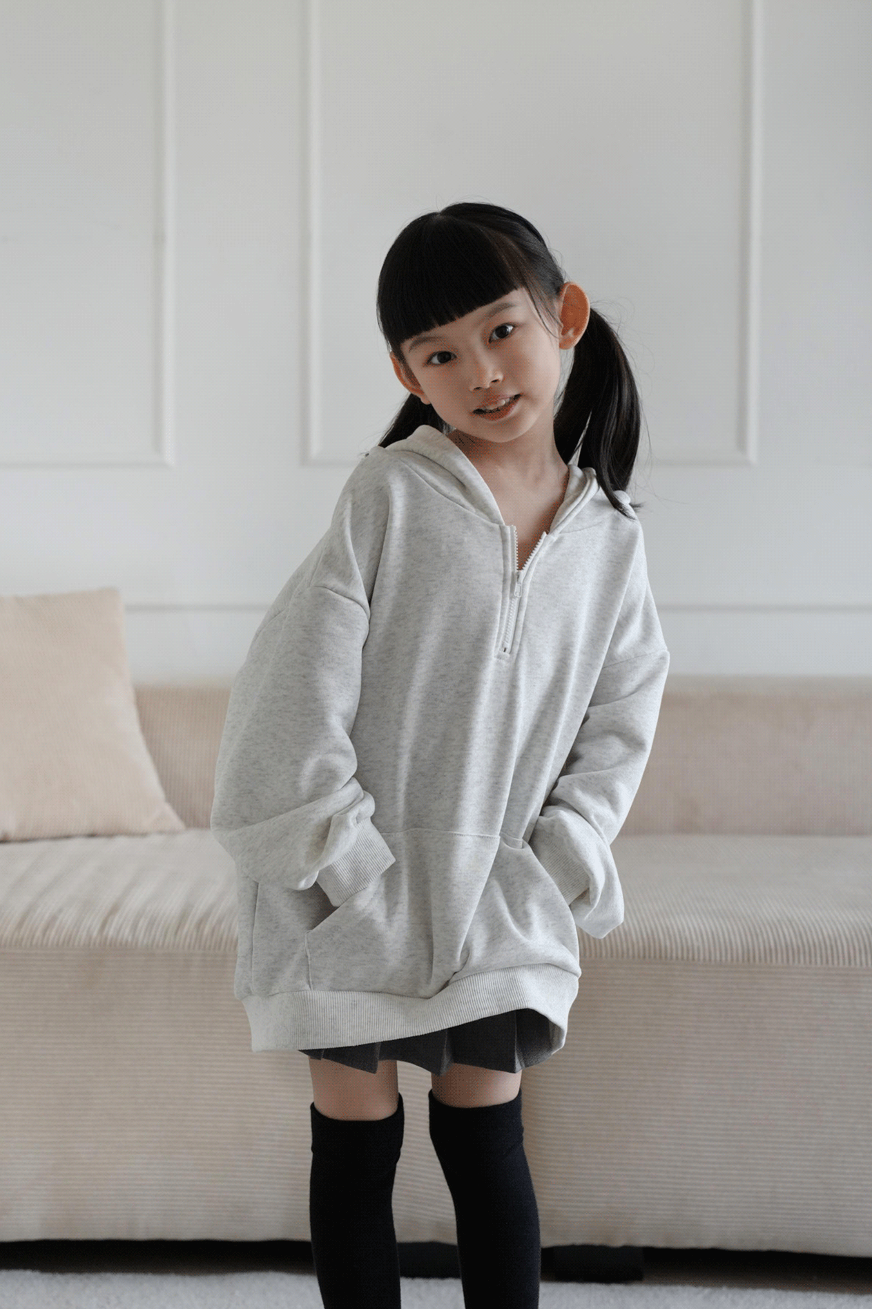 寬鬆大口袋拉鍊帽TEE(小童款)