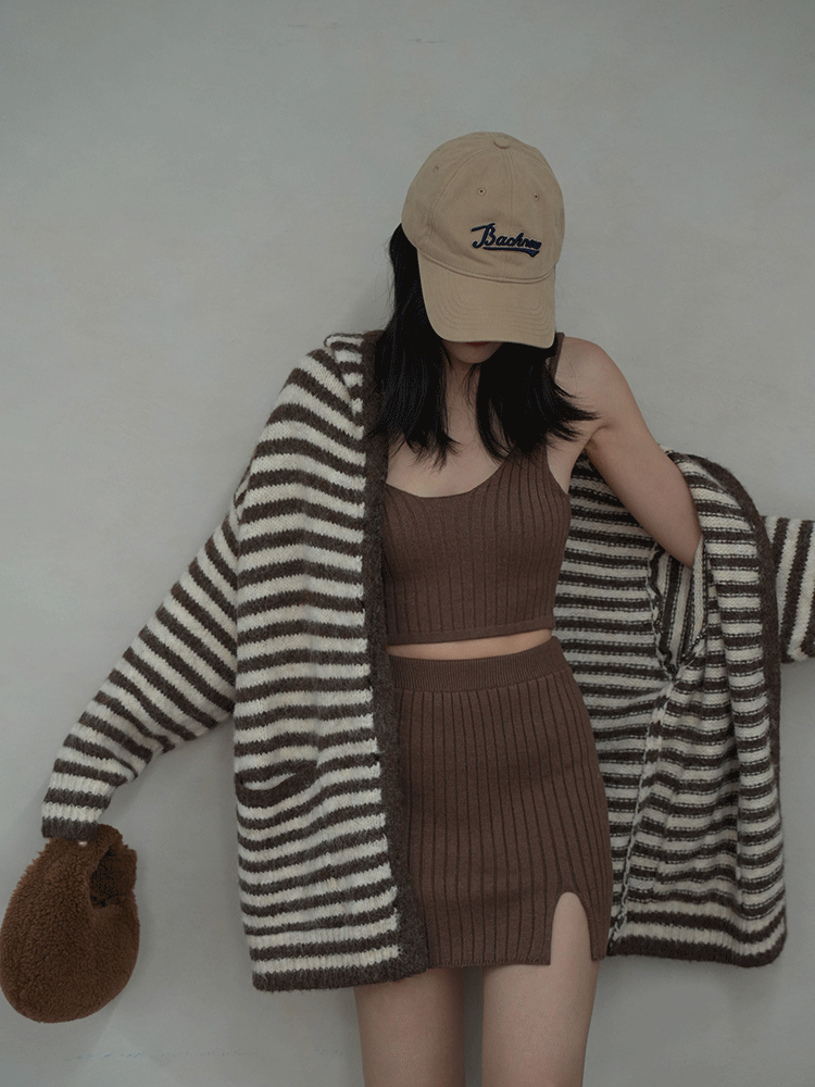 條紋針織連帽外套