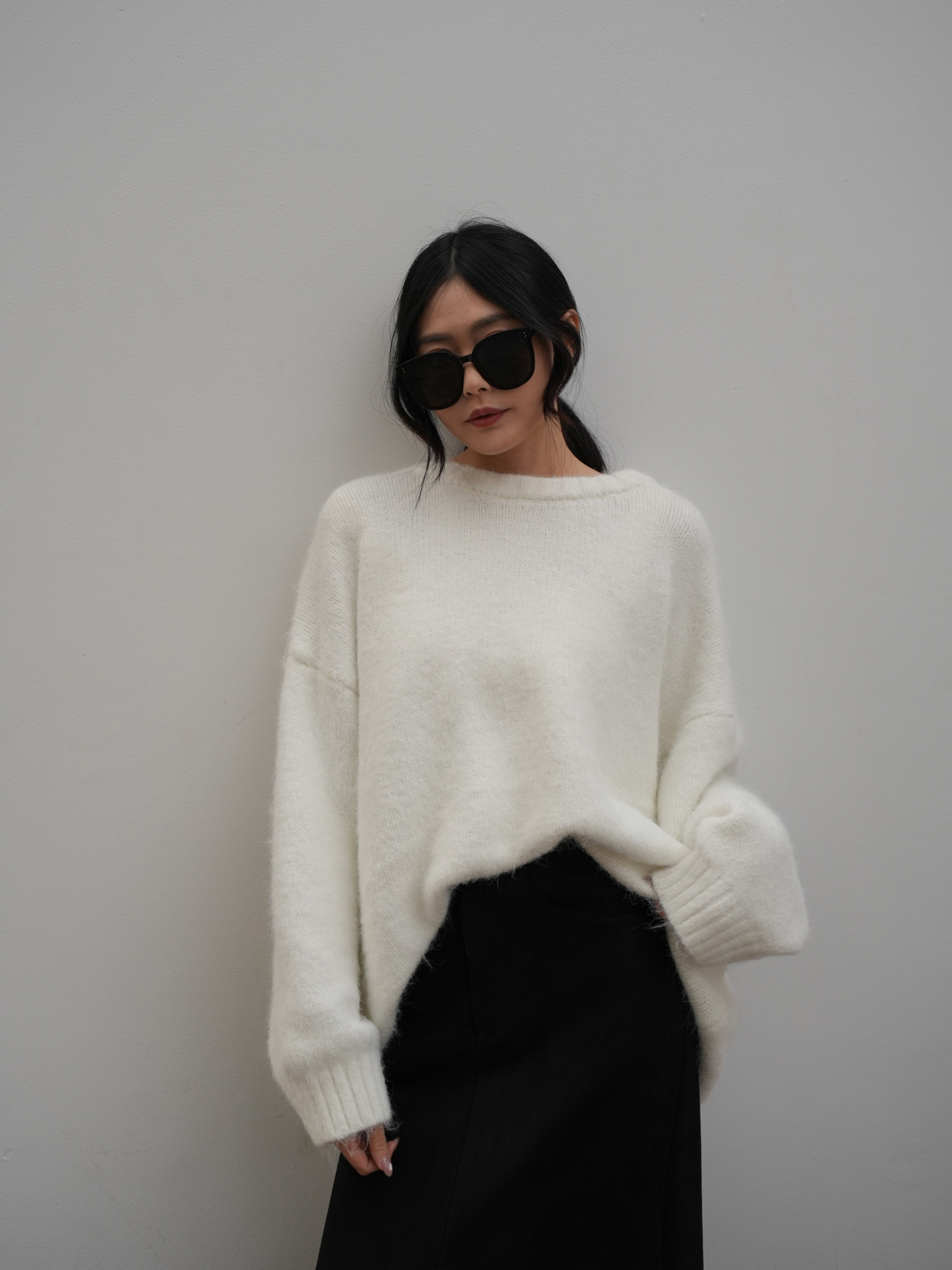 圓領寬鬆混紗毛衣