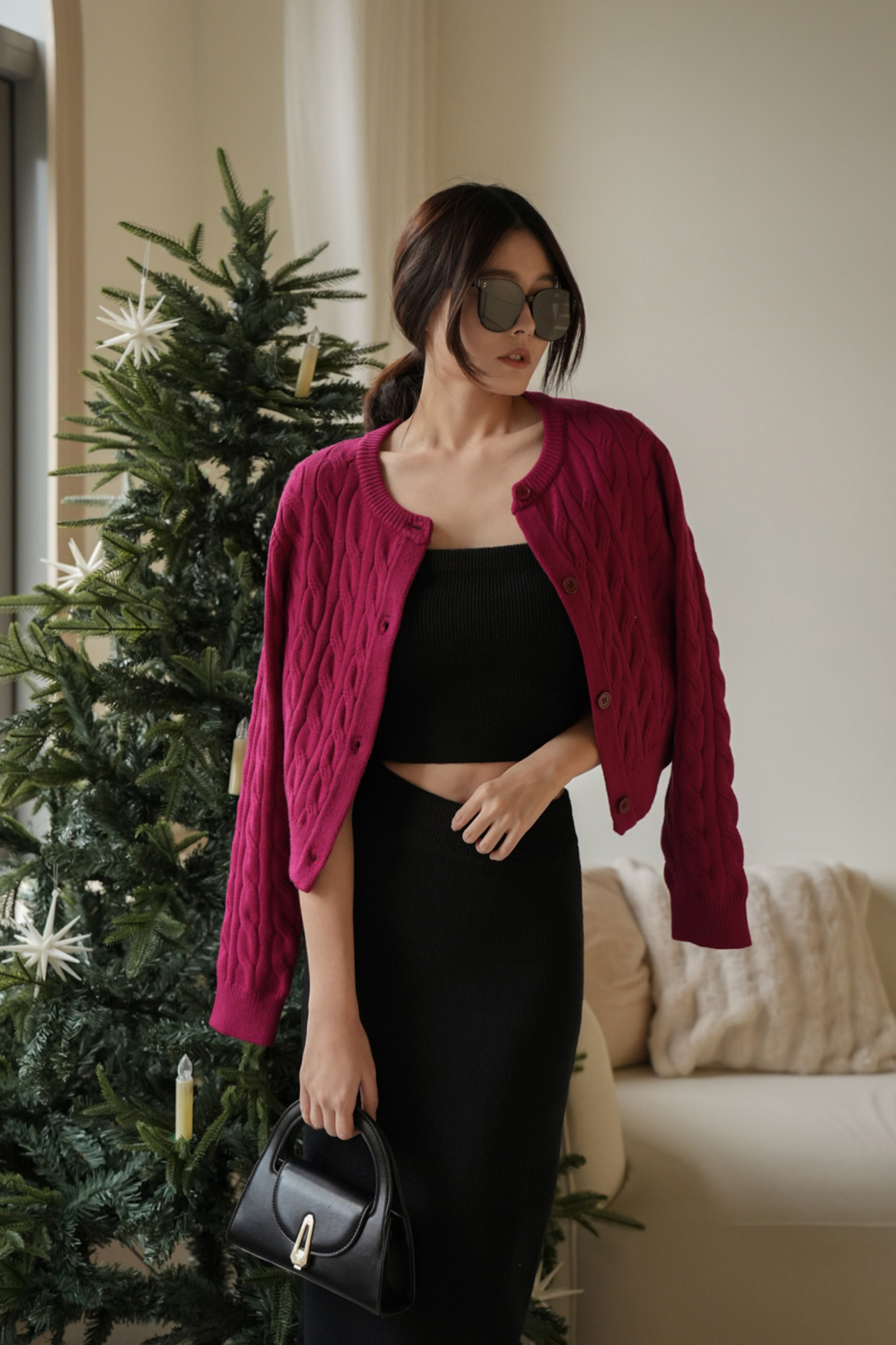 質感麻花針織排釦外套