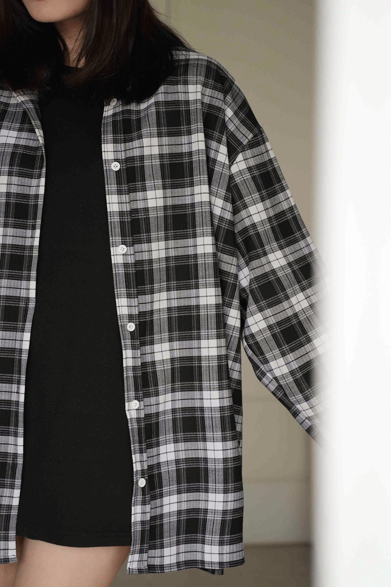 質感寬鬆格紋襯衫(男女共版)