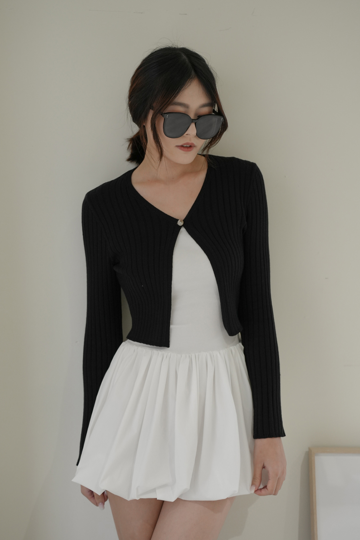 輕柔坑條針織單釦外套