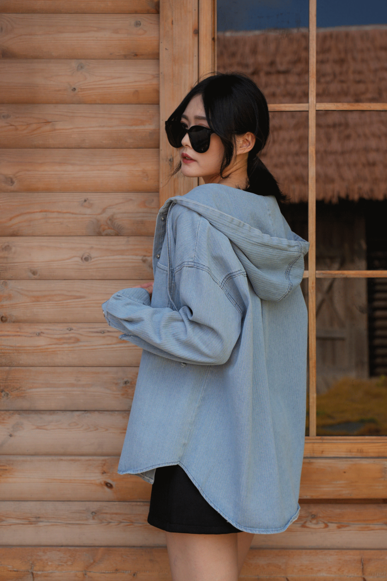 水洗牛仔連帽外套