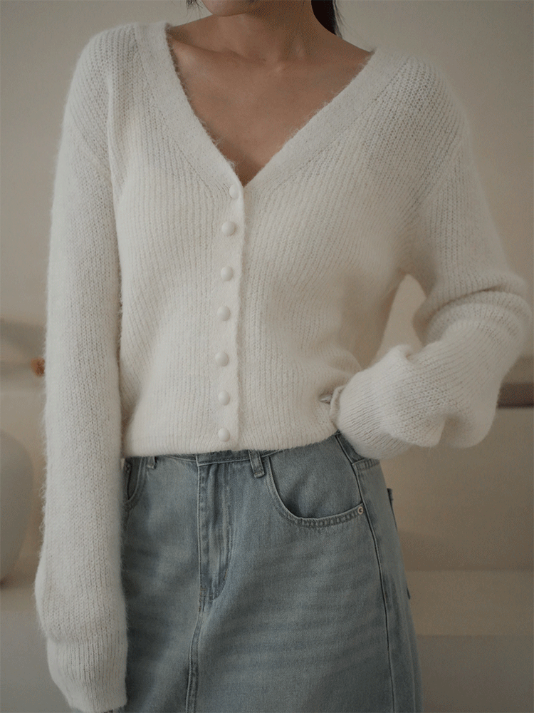 馬海毛V領針織外套