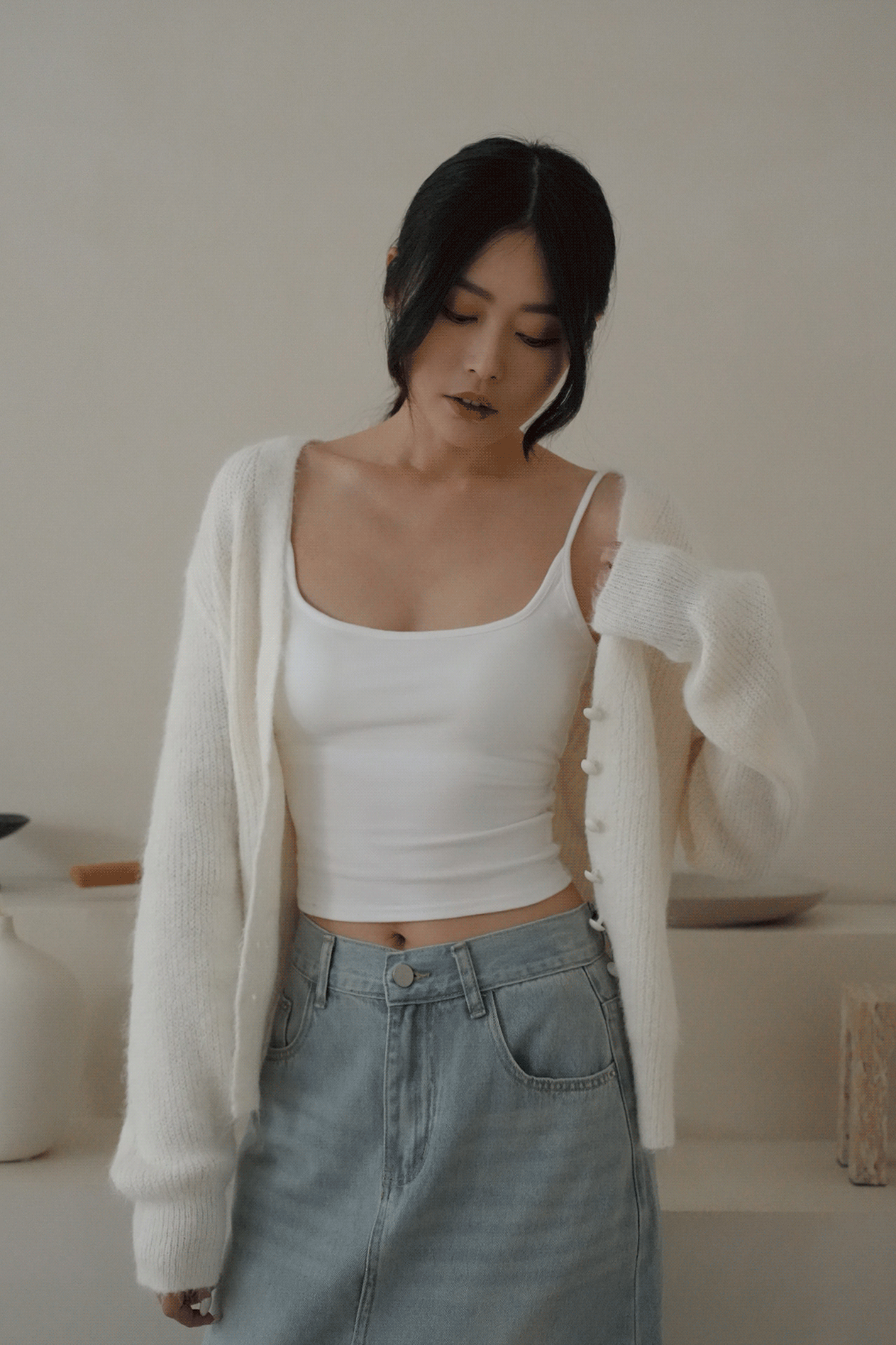 馬海毛V領針織外套