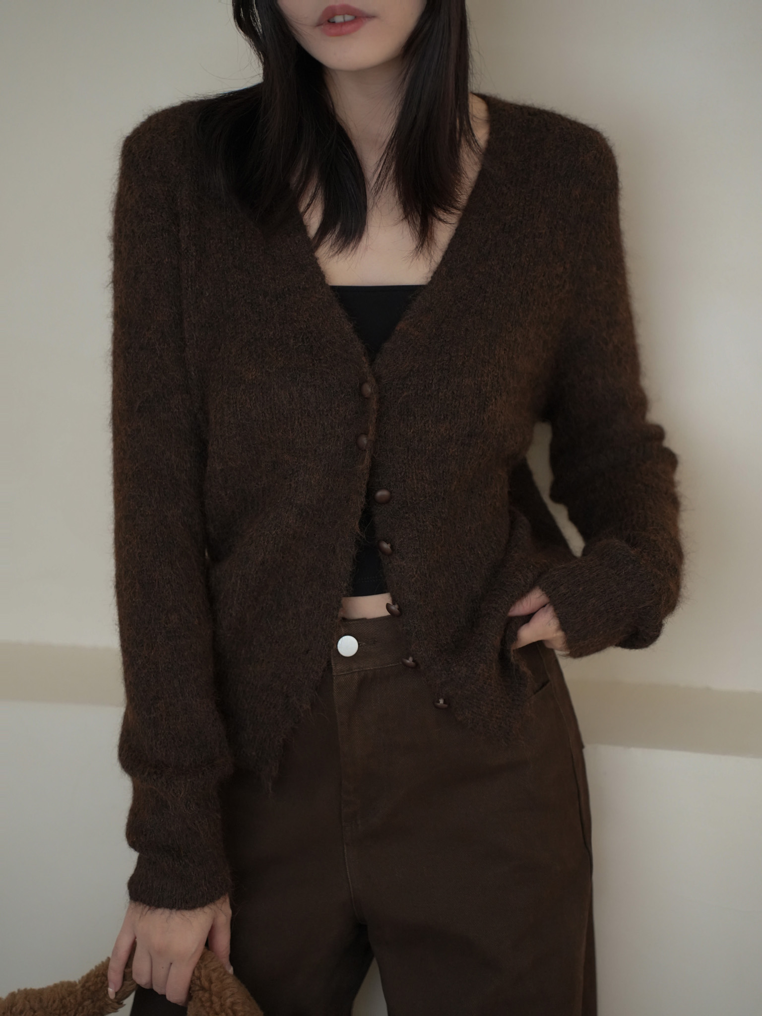 馬海毛V領針織外套