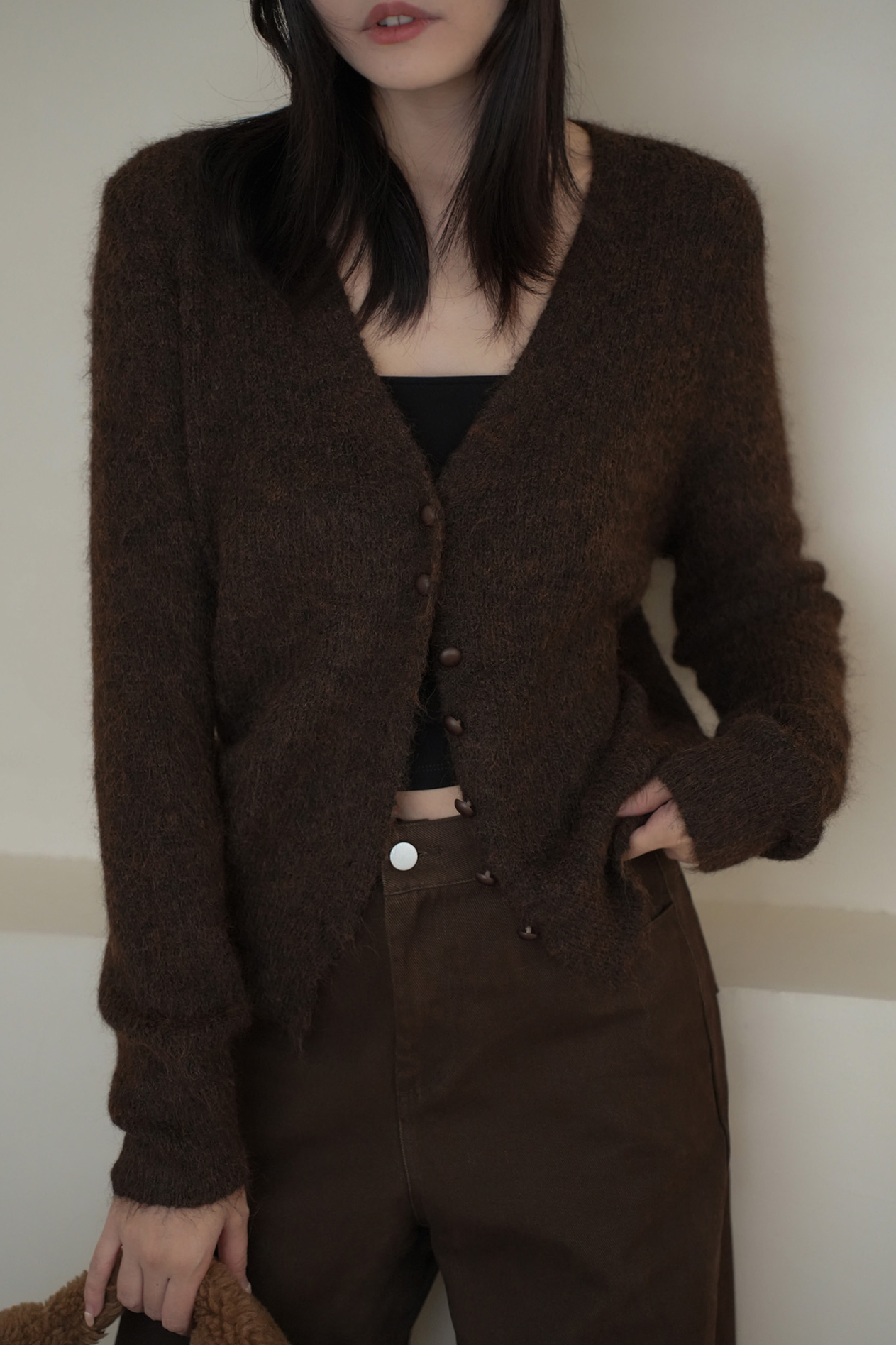 馬海毛V領針織外套