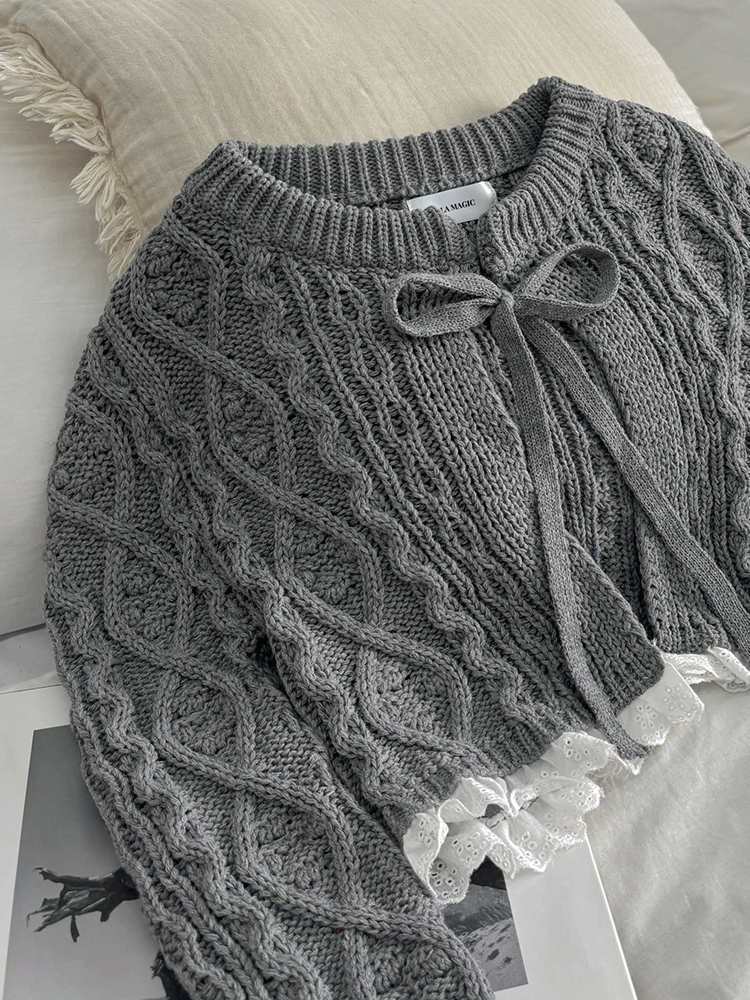 麻花紋針織綁帶外套