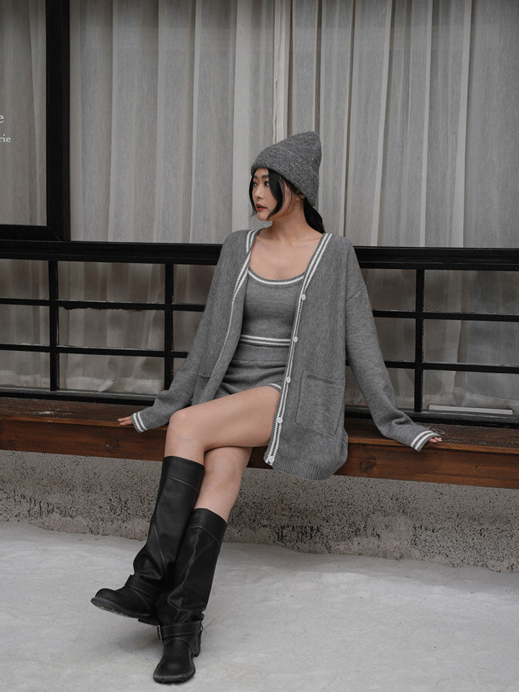 撞色北極絨針織寬鬆外套