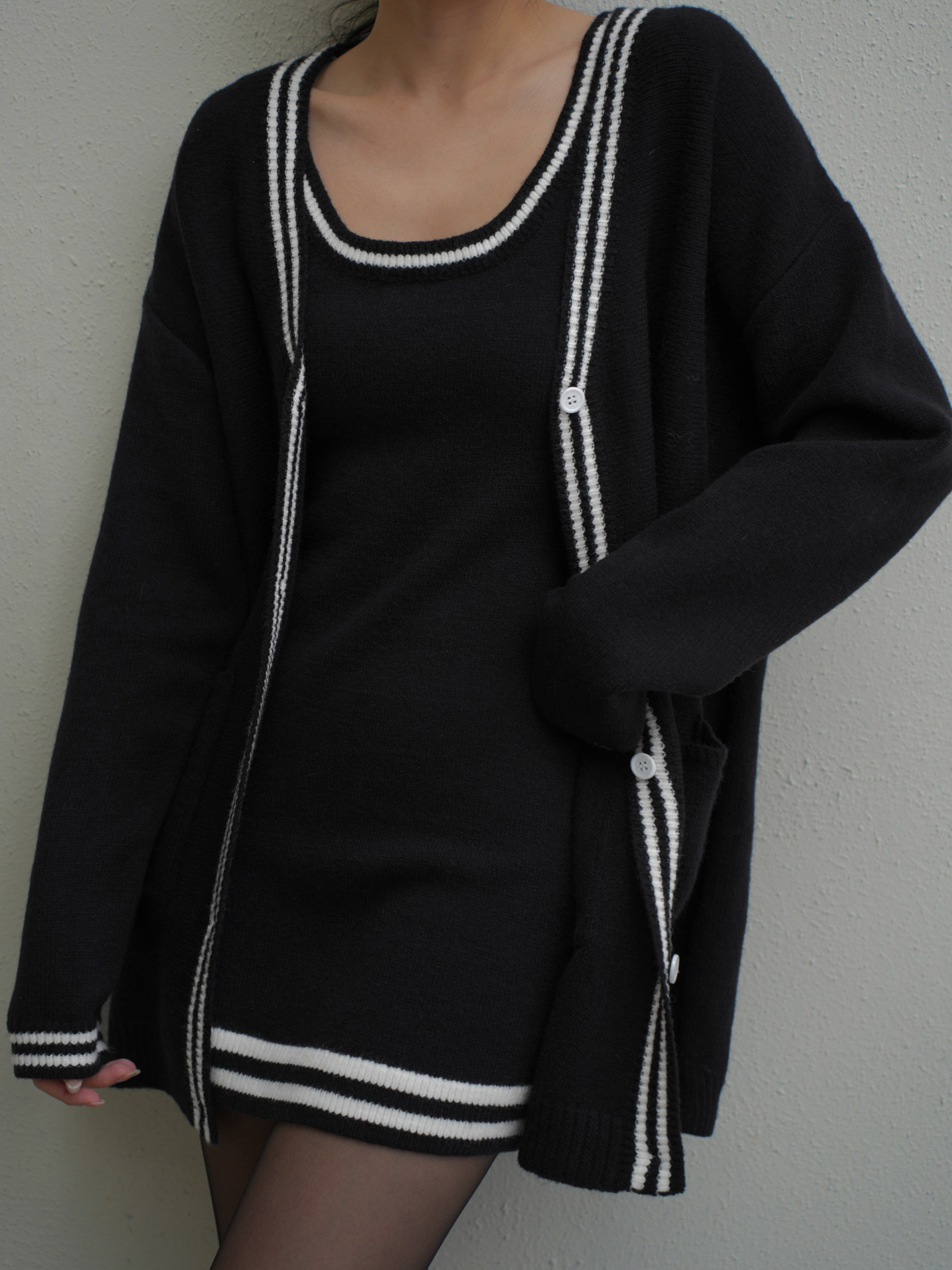 撞色北極絨針織寬鬆外套