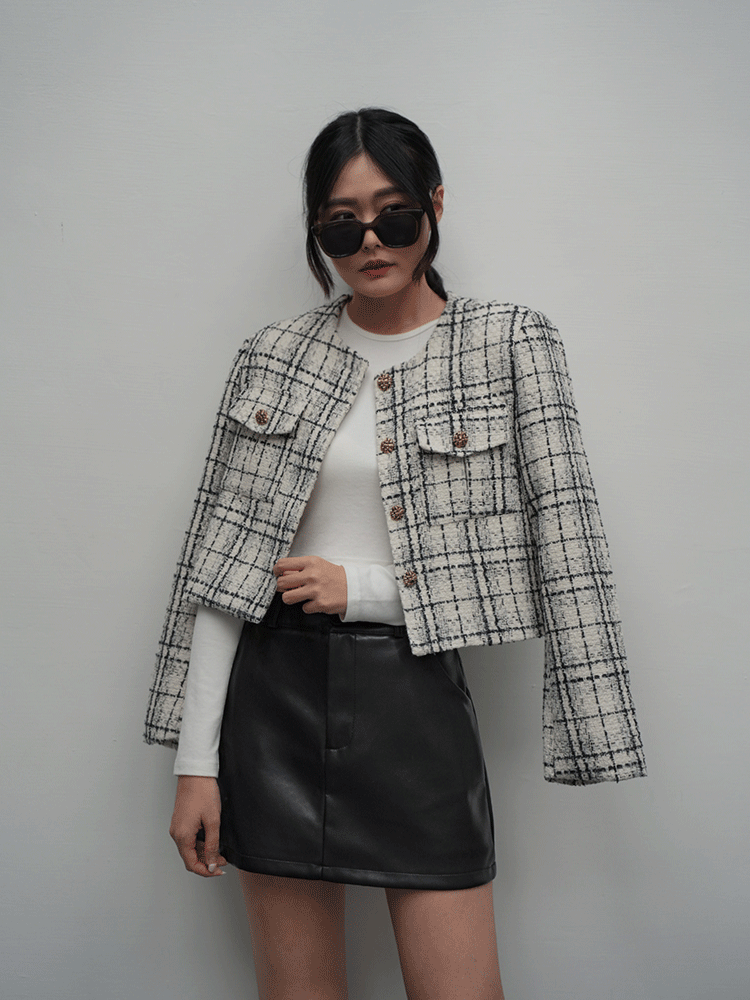 質感格紋織紋外套