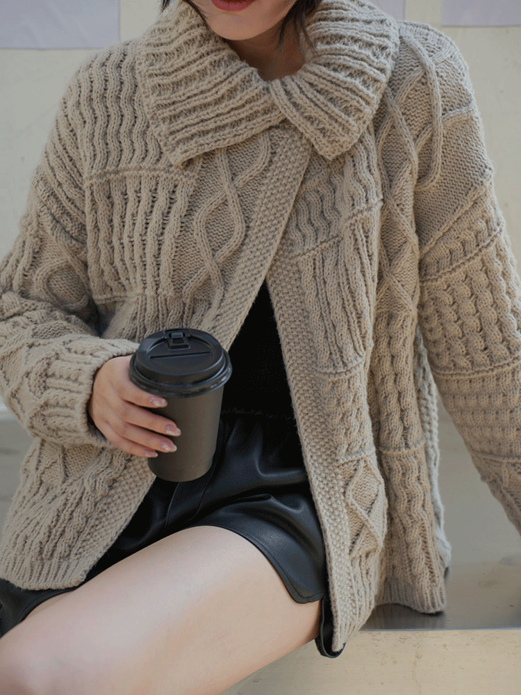 時髦麻花紋針織外套