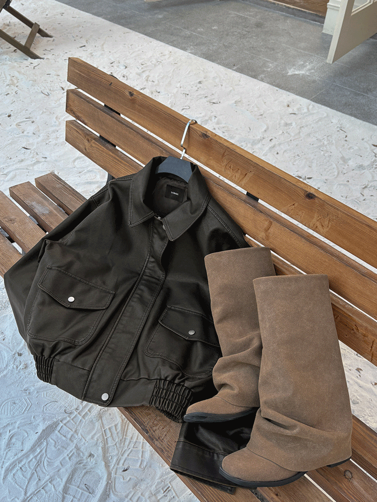 復古洗舊感拉鍊皮革外套