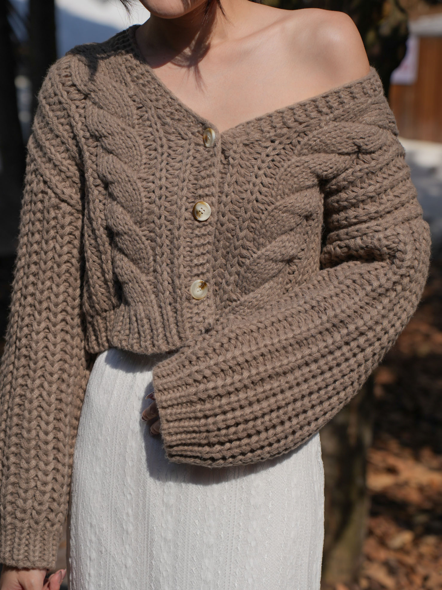 短版手工粗針織外套