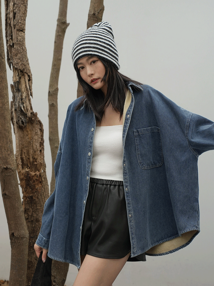 內刷絨牛仔襯衫外套