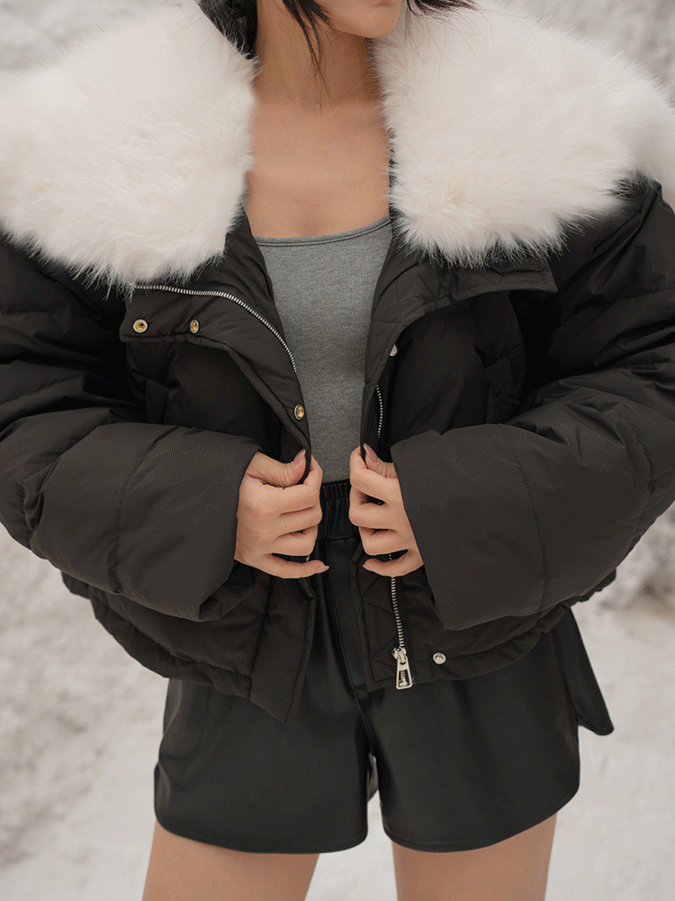 毛毛翻領兩穿羽絨外套