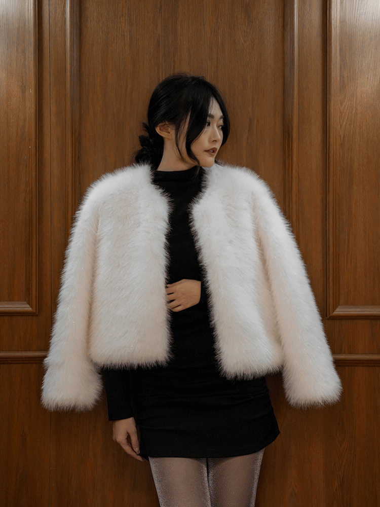 亮絲細閃仿貂毛毛外套