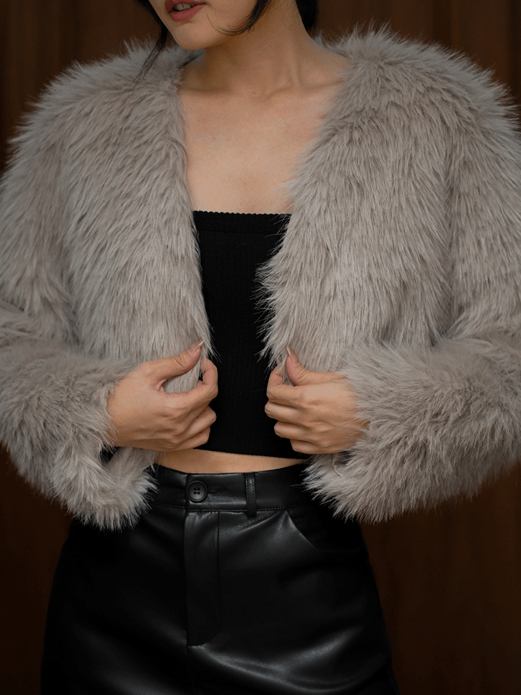 短版開襟毛毛外套