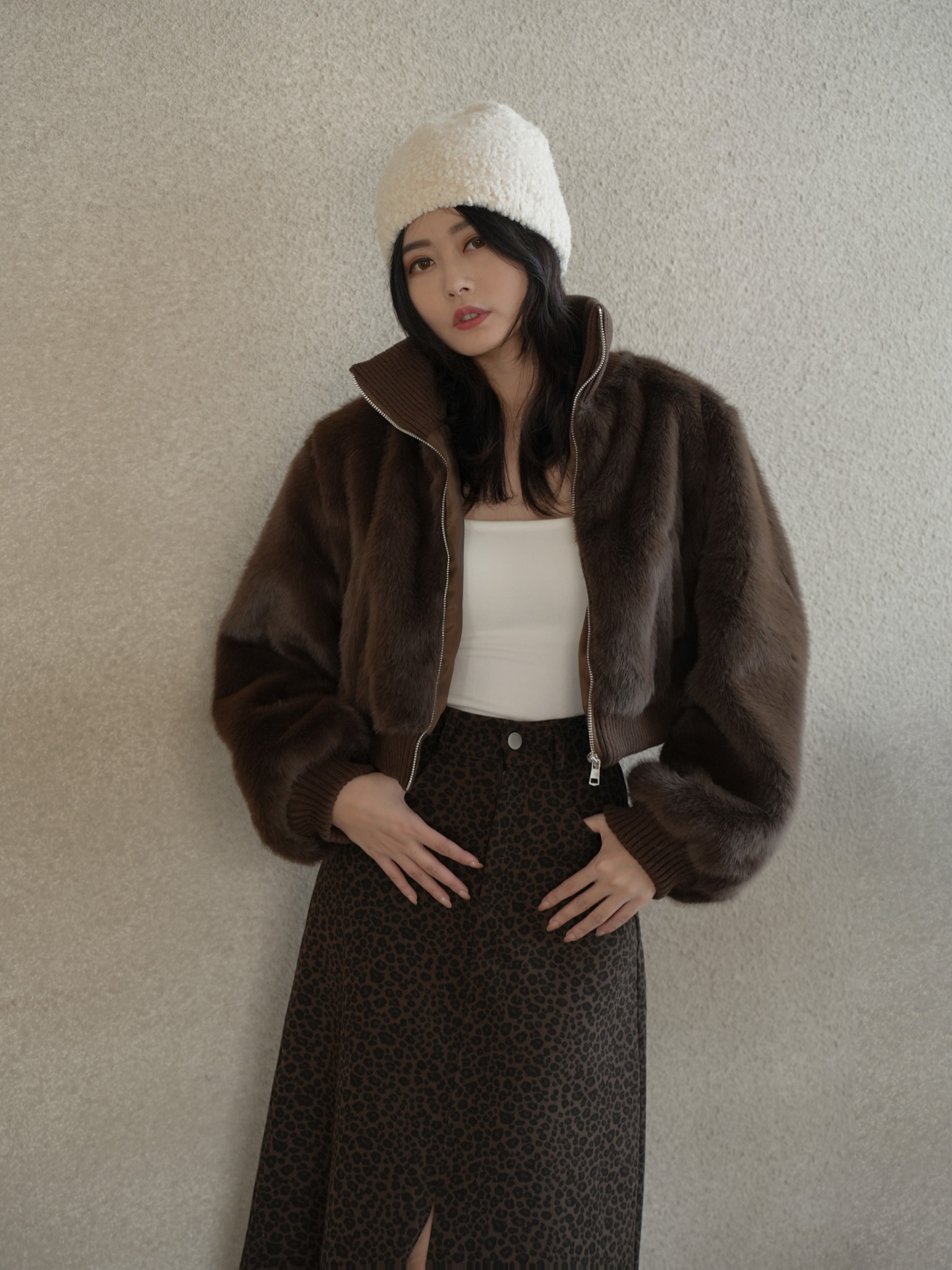 質感仿貂毛毛拉鍊外套