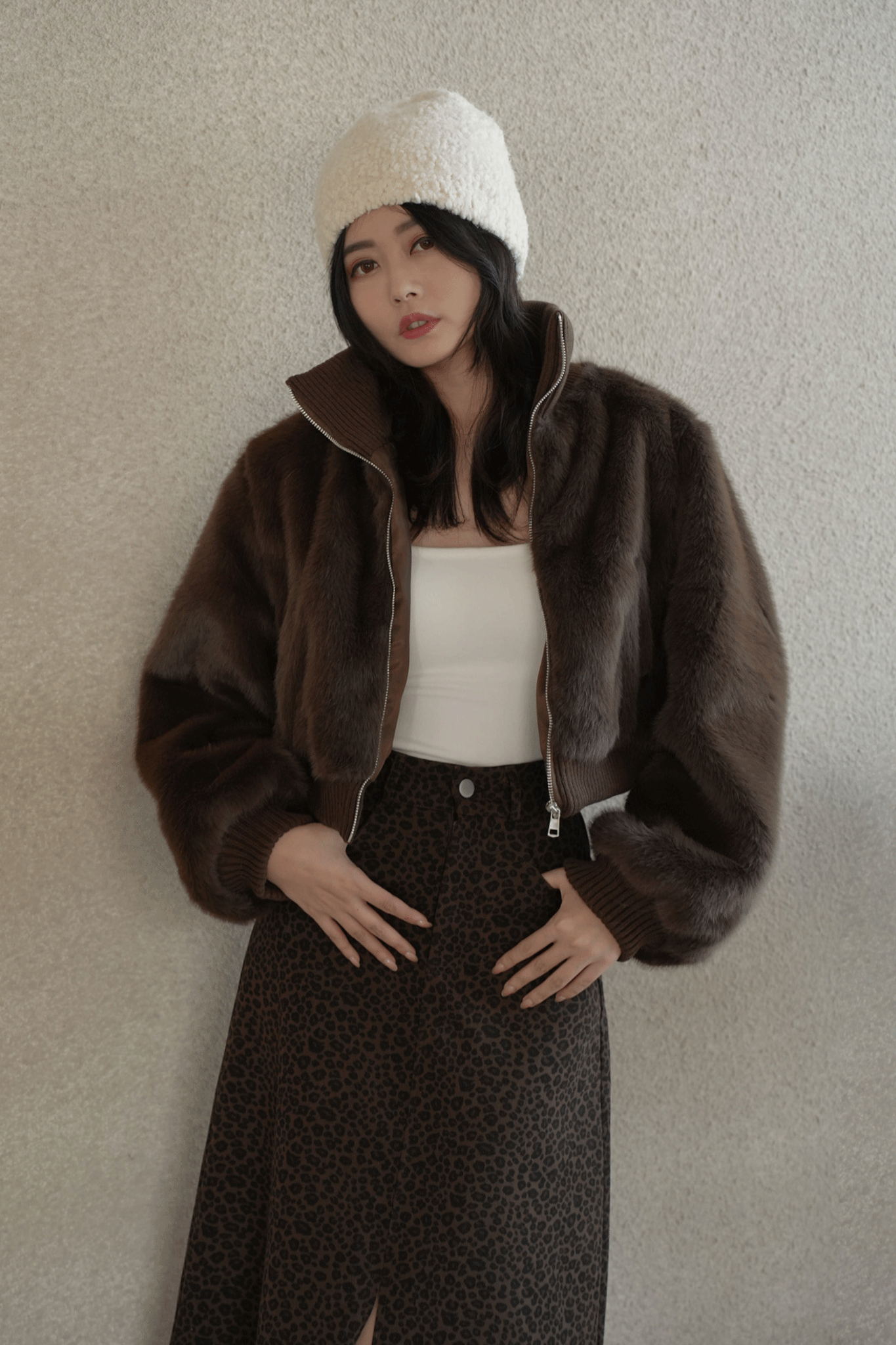 質感仿貂毛毛拉鍊外套