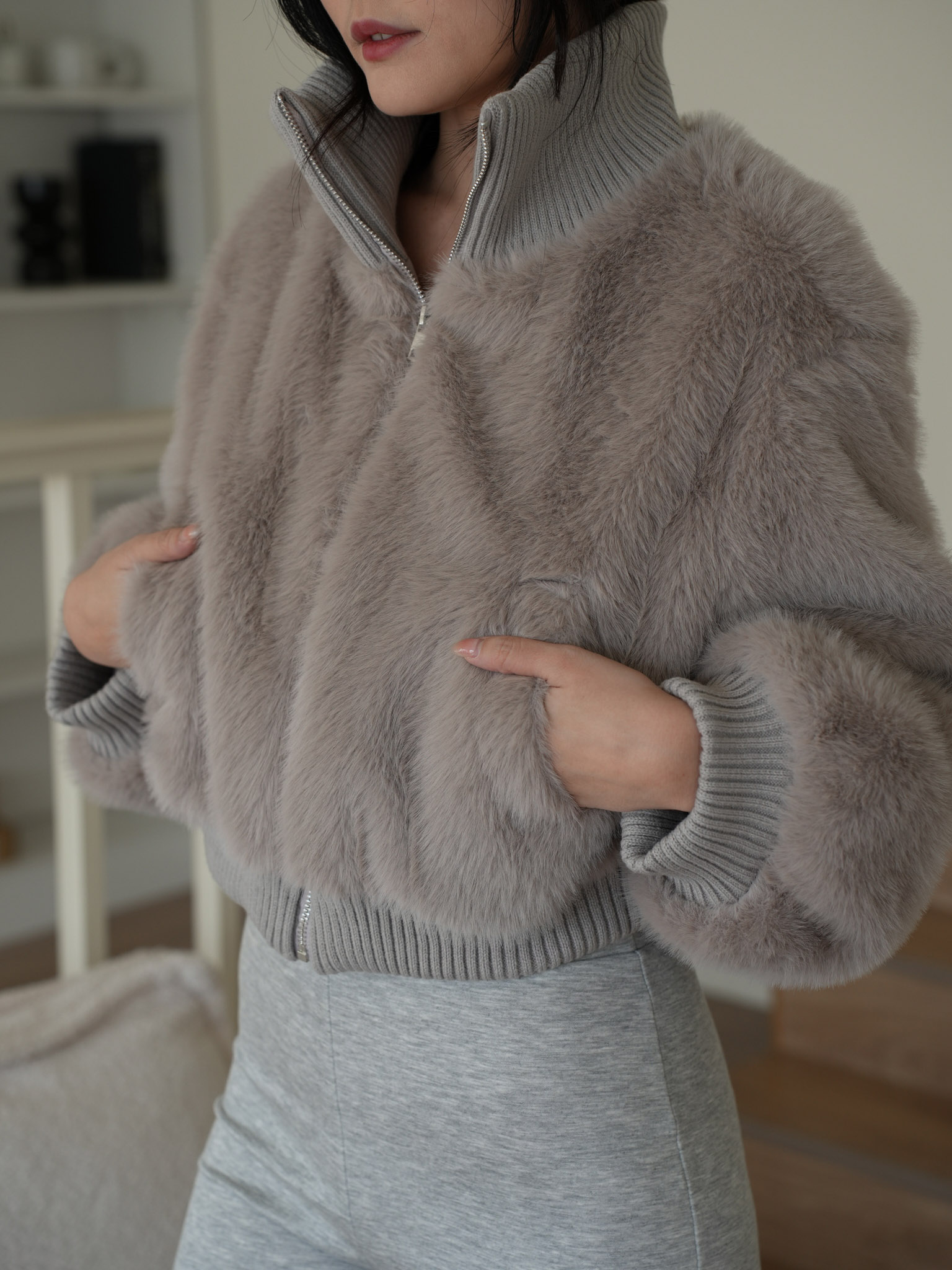 質感仿貂毛毛拉鍊外套