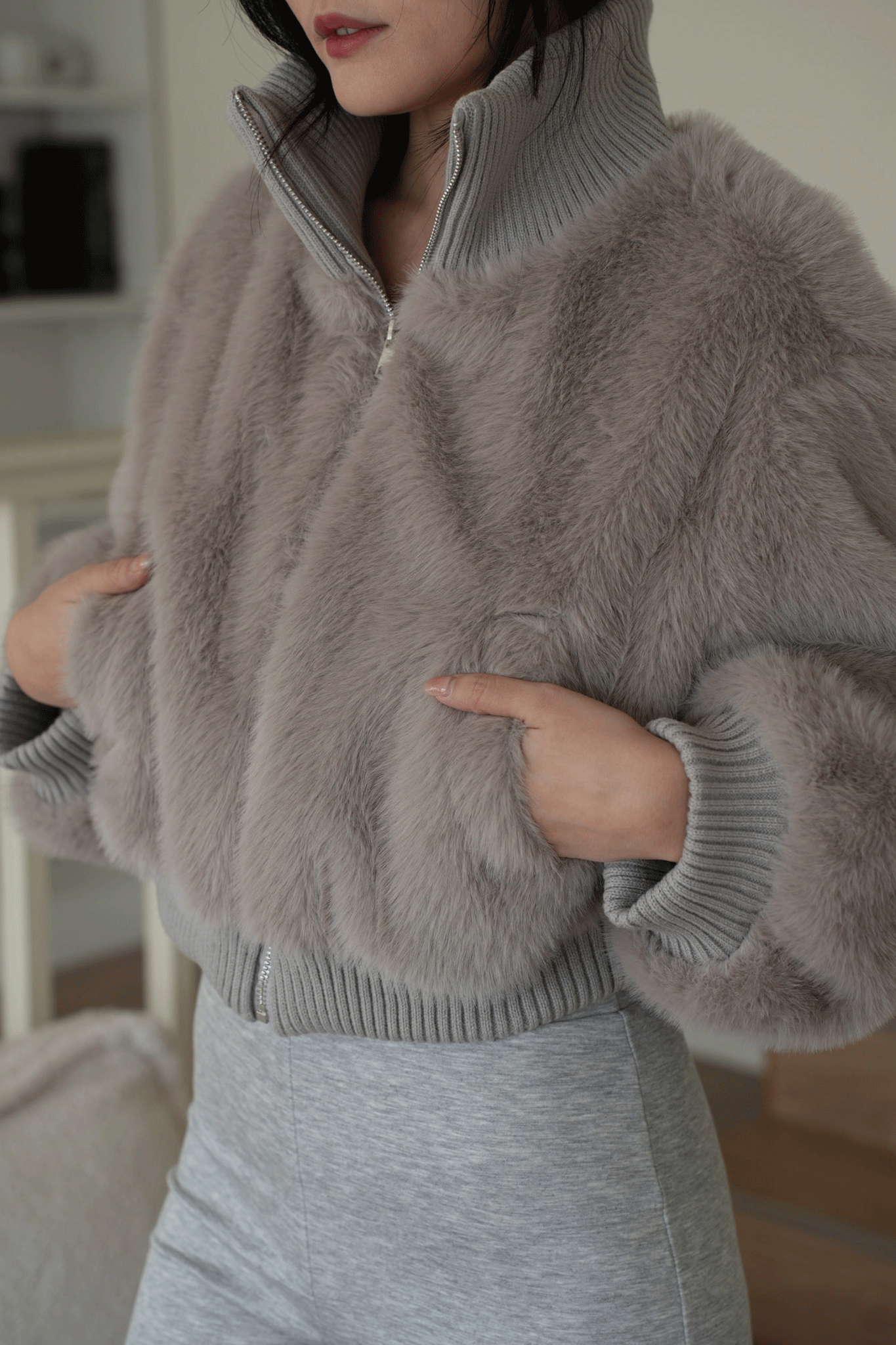 質感仿貂毛毛拉鍊外套