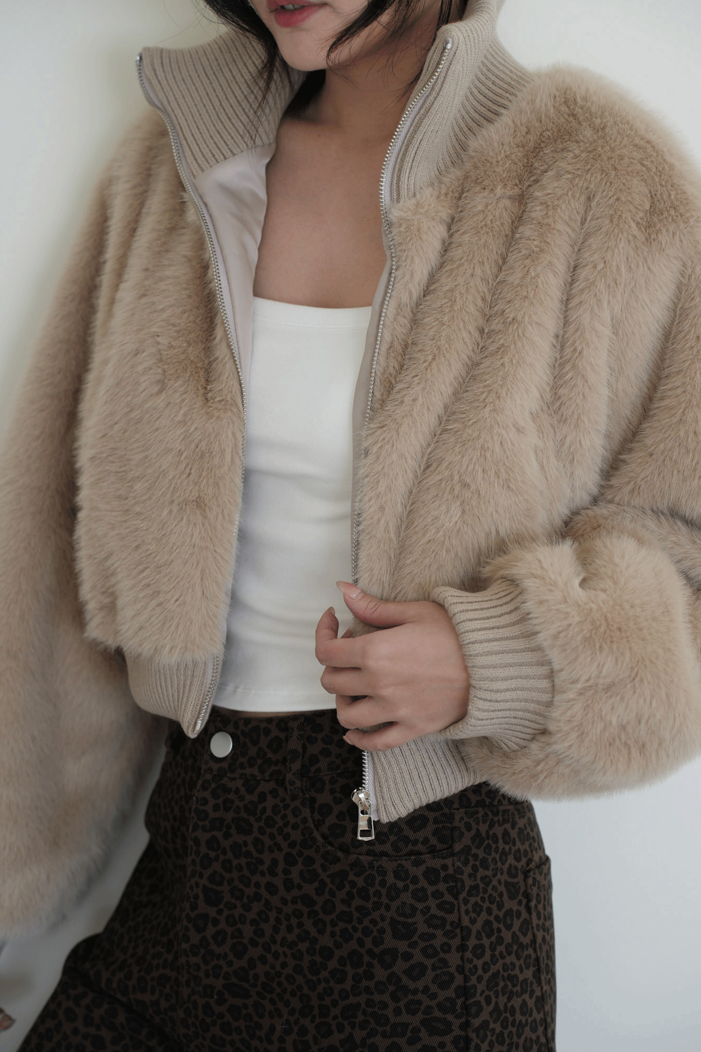 質感仿貂毛毛拉鍊外套