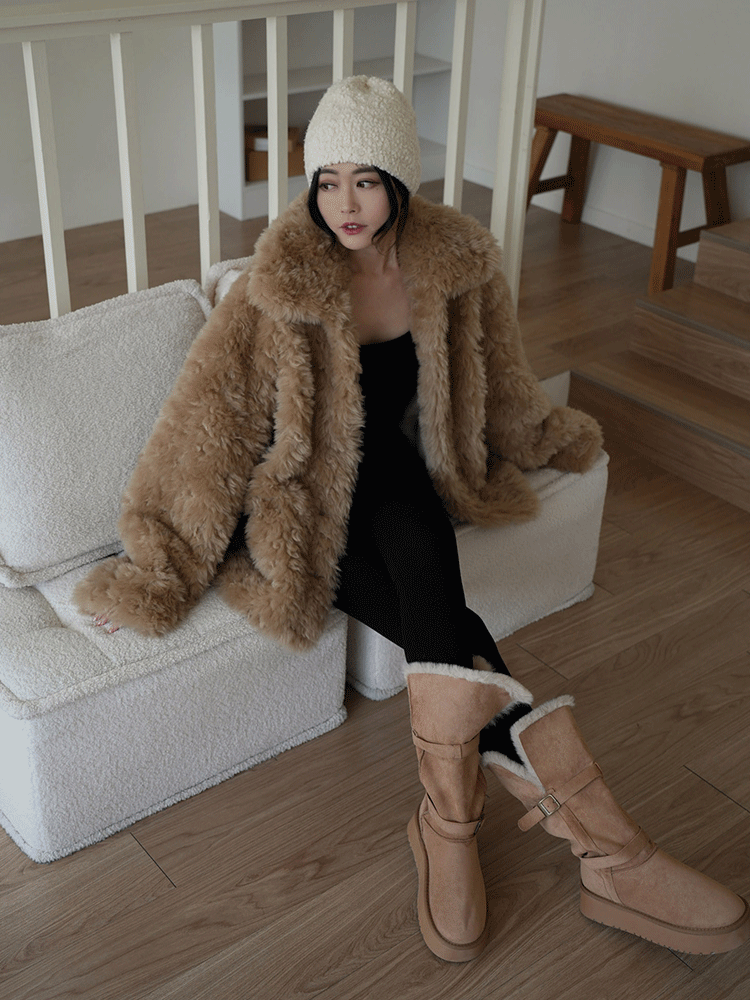 千金感大翻領毛毛外套