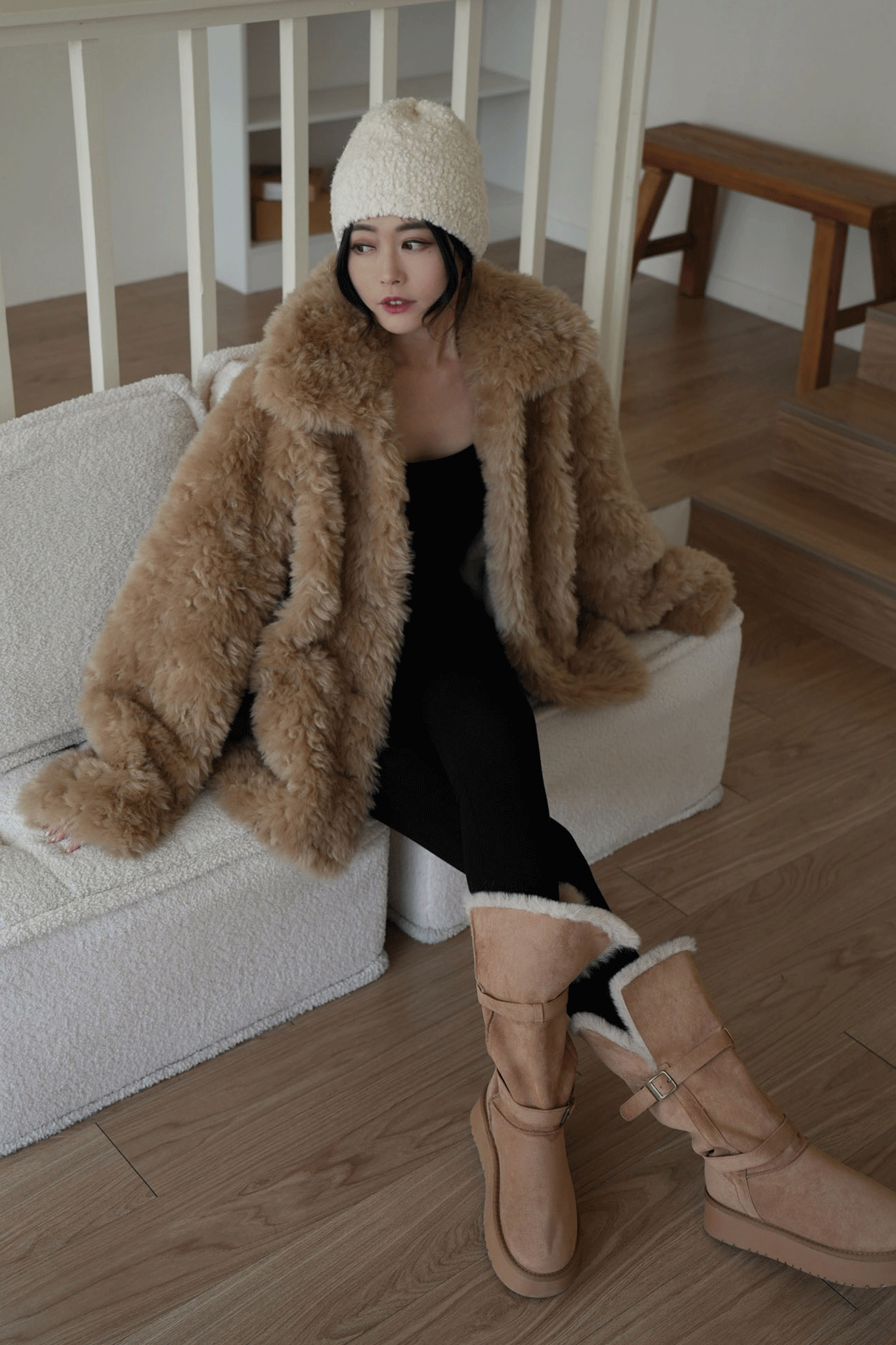 千金感大翻領毛毛外套