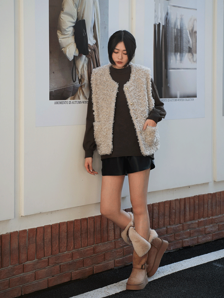 捲捲羊羔毛寬鬆背心