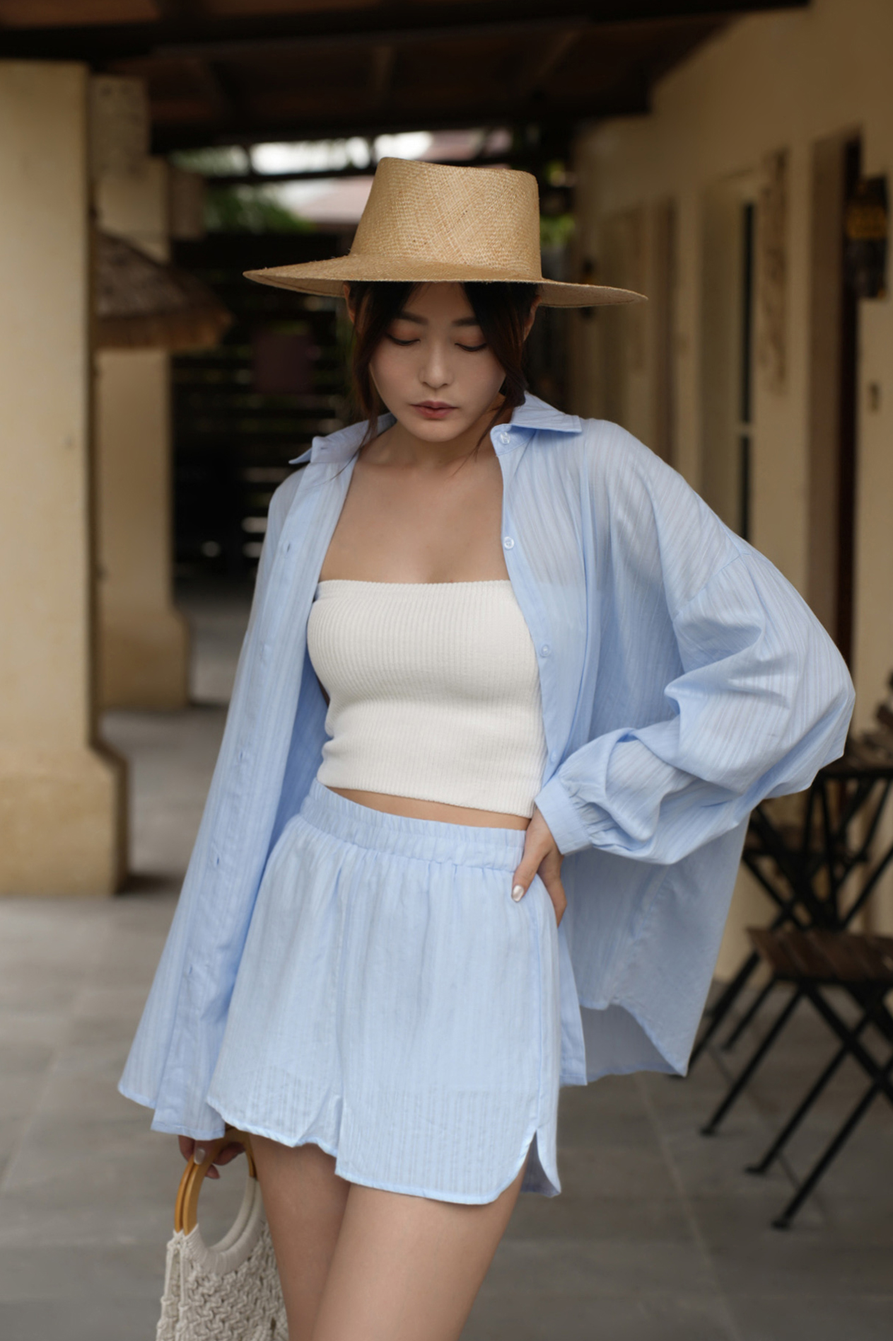 緹花直紋顯瘦短褲