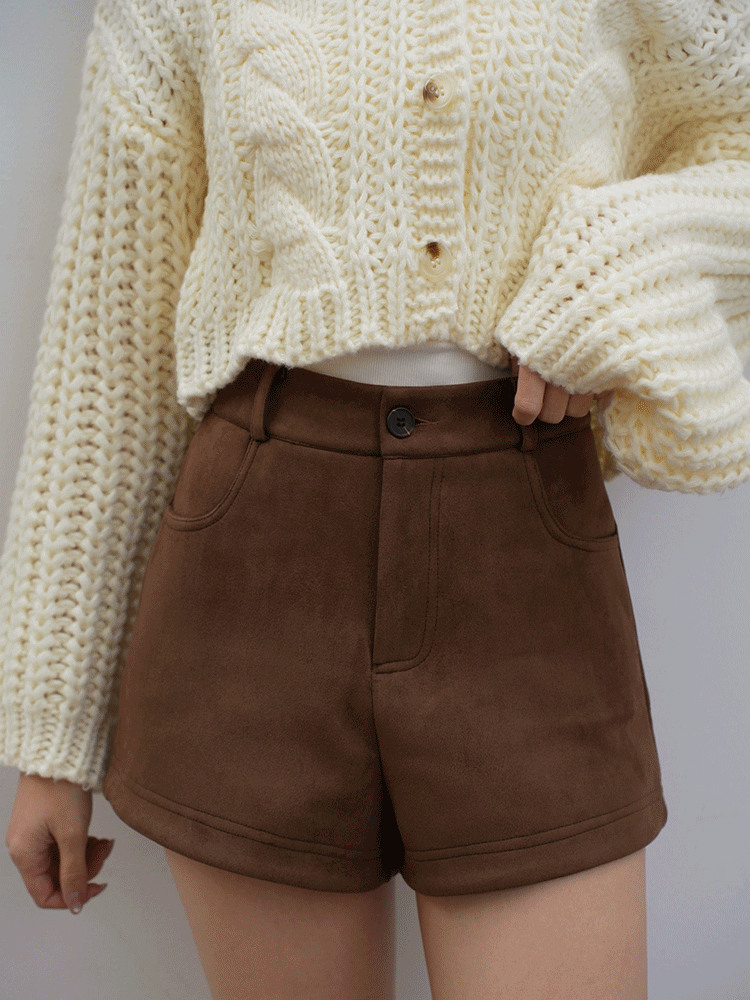 質感麂皮高腰短褲