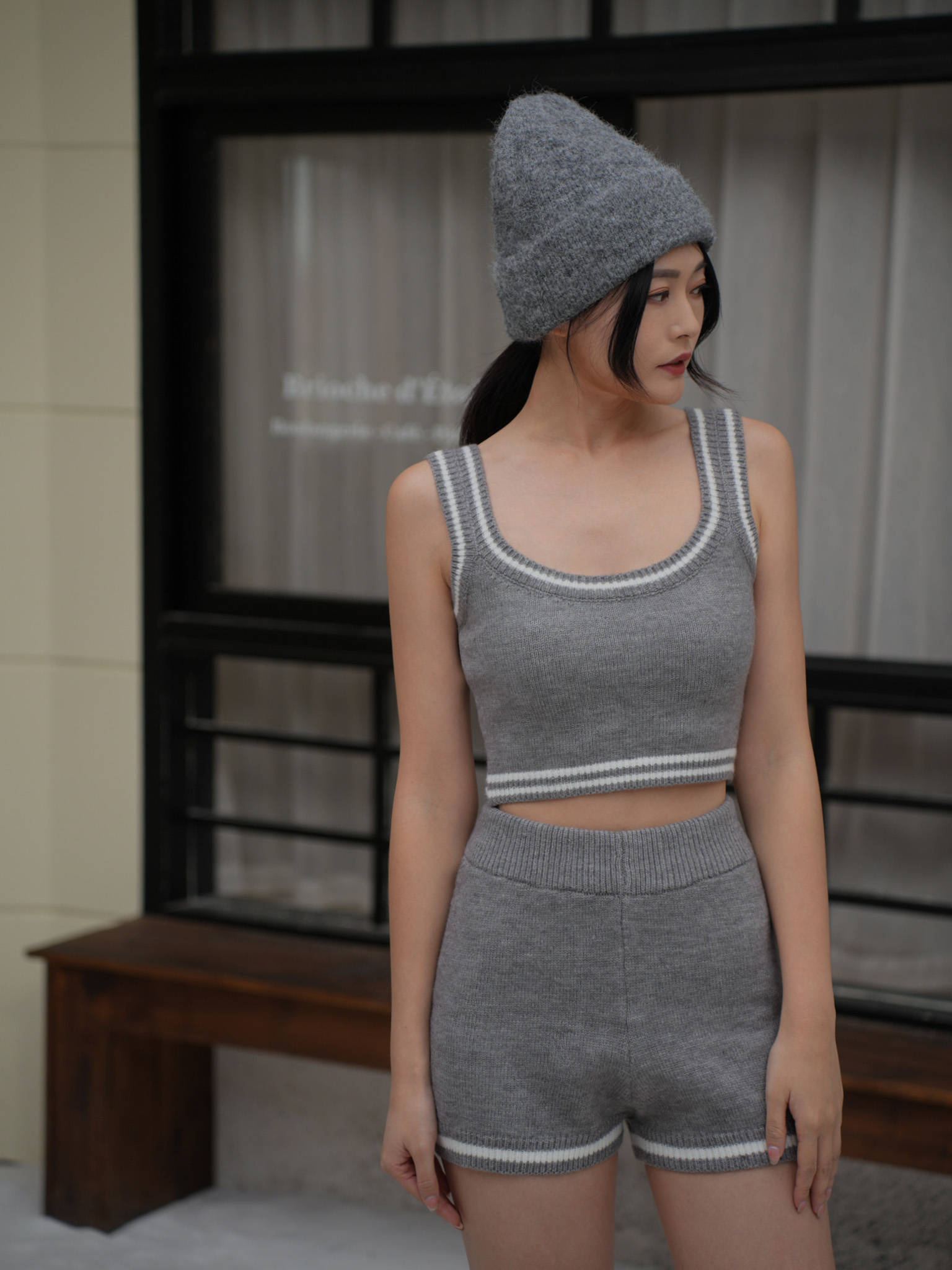 撞色北極絨針織短褲