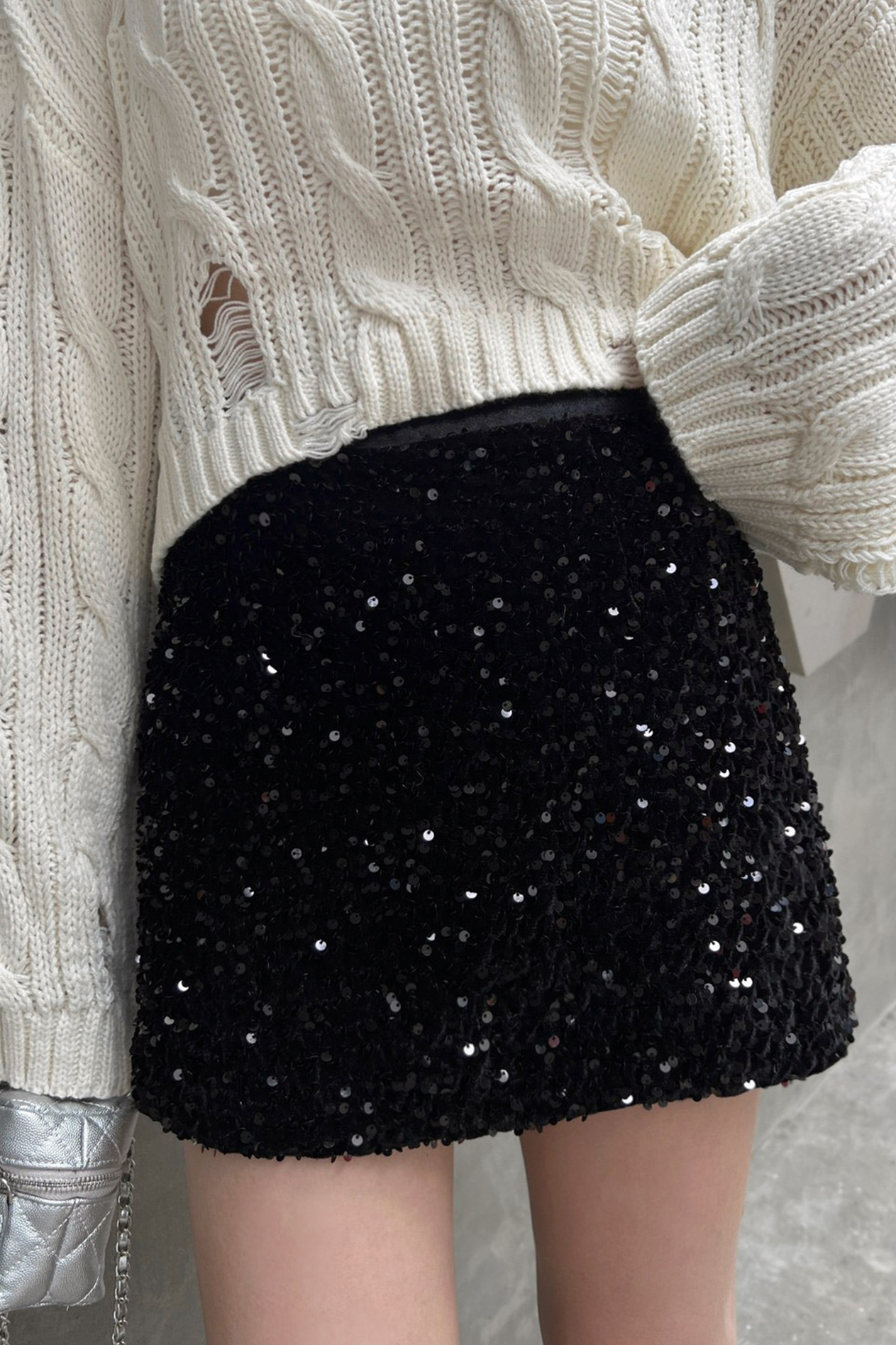 時髦亮片高腰短裙