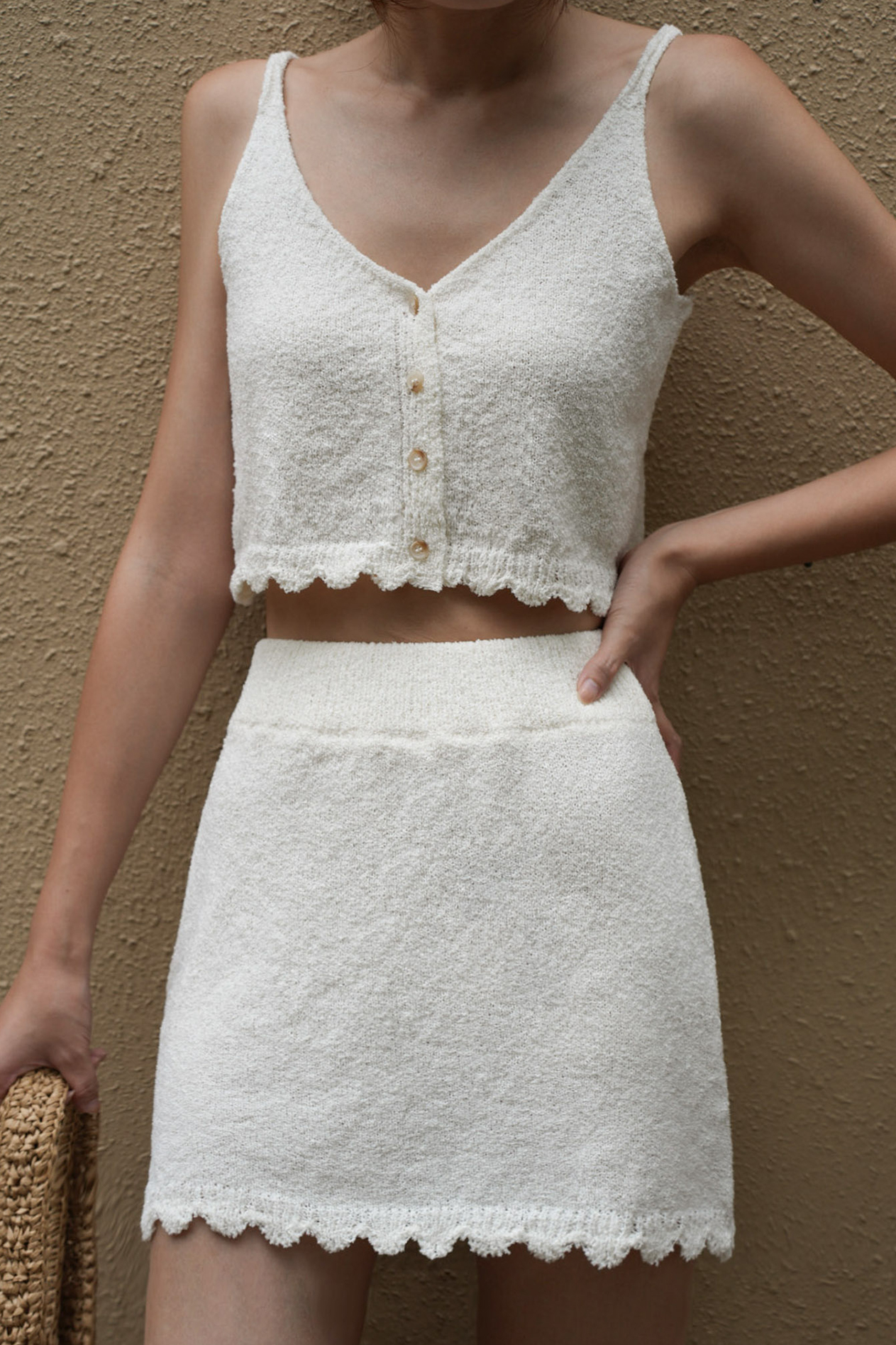 渡假感粗針花邊短裙