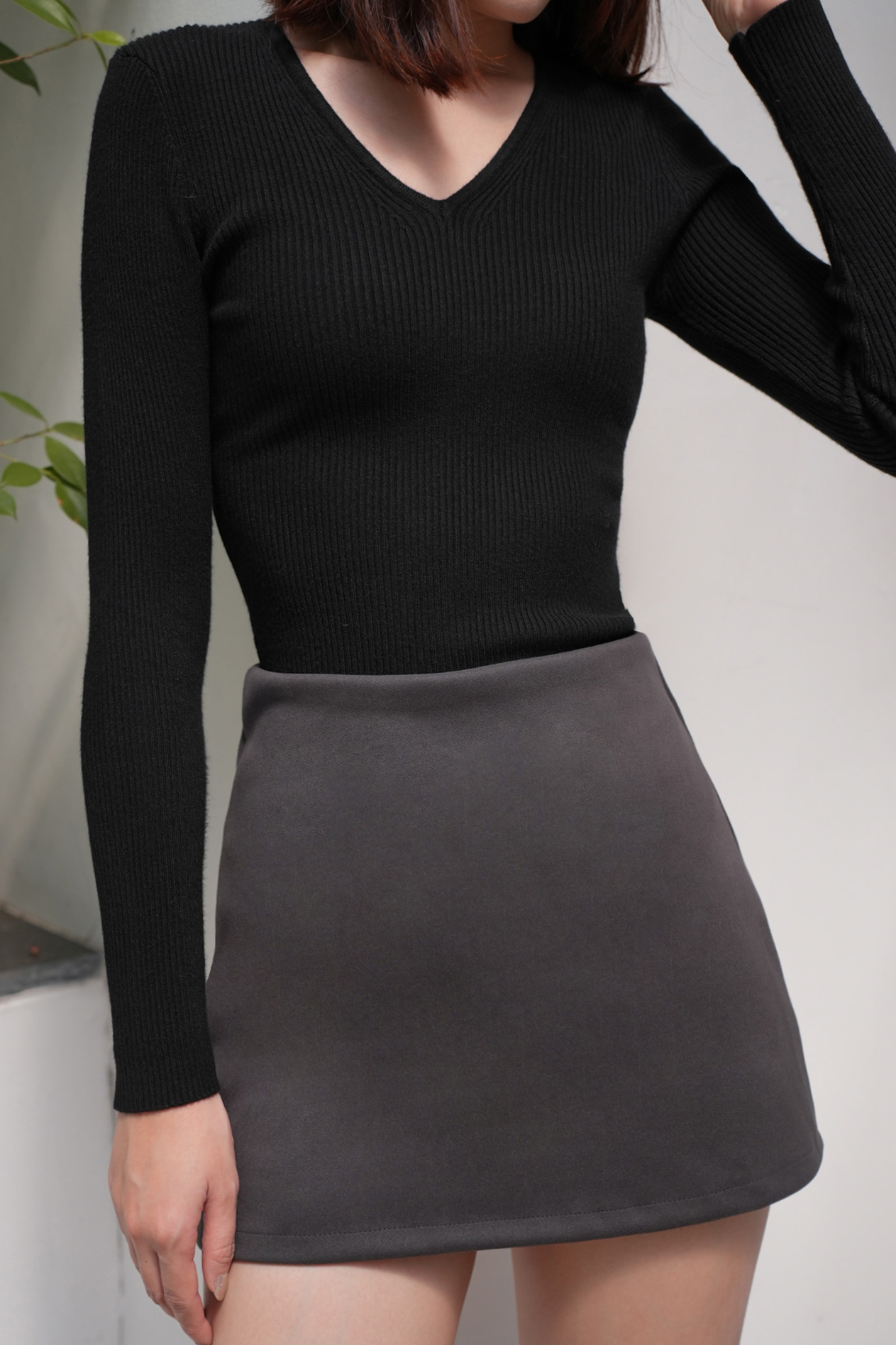 質感磨毛中腰短裙