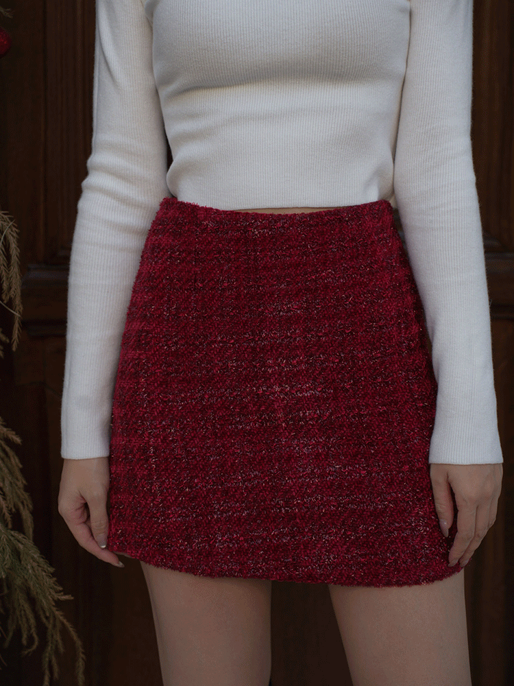 細閃毛呢A字短裙